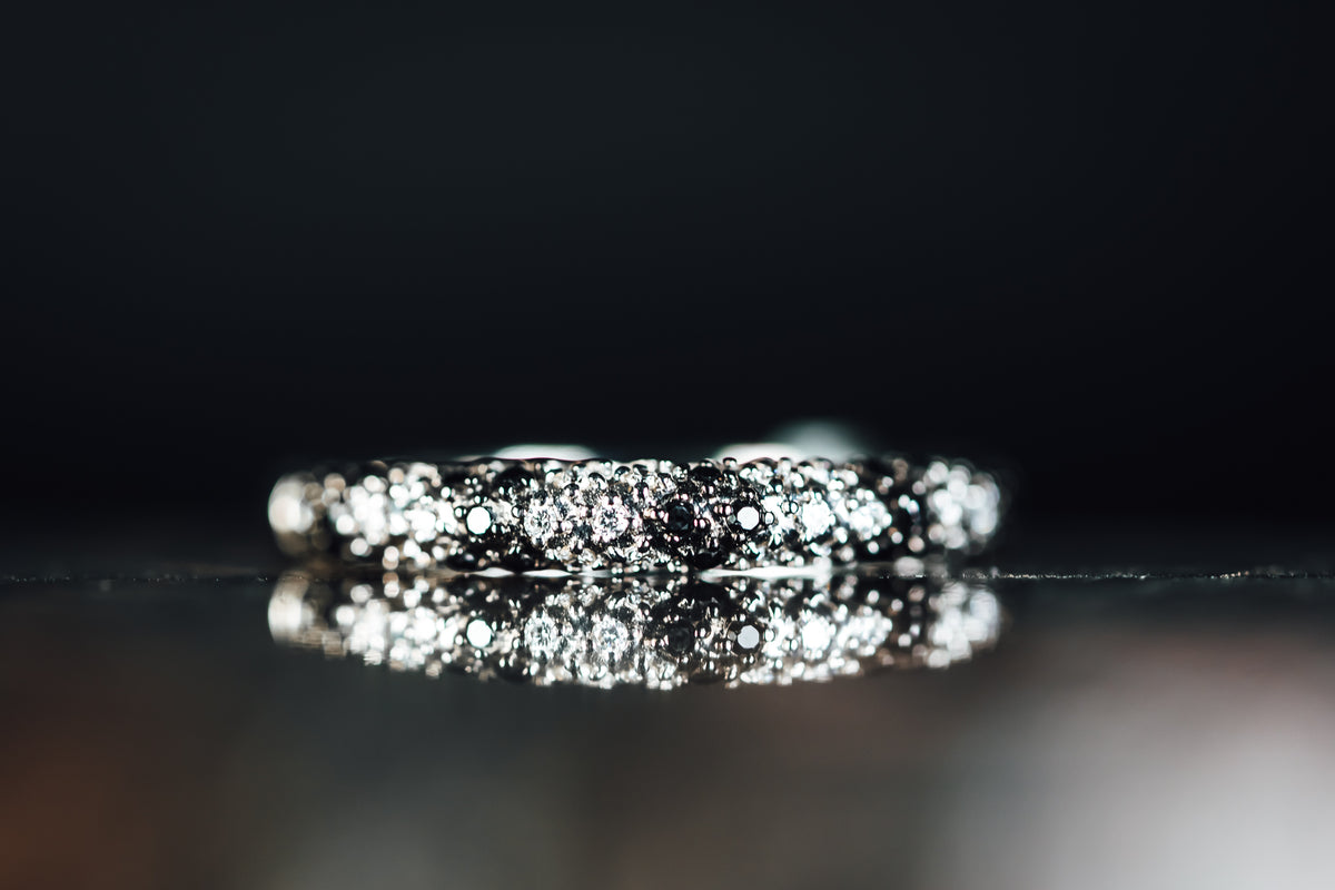 14k White Gold Black and White Diamond Ring