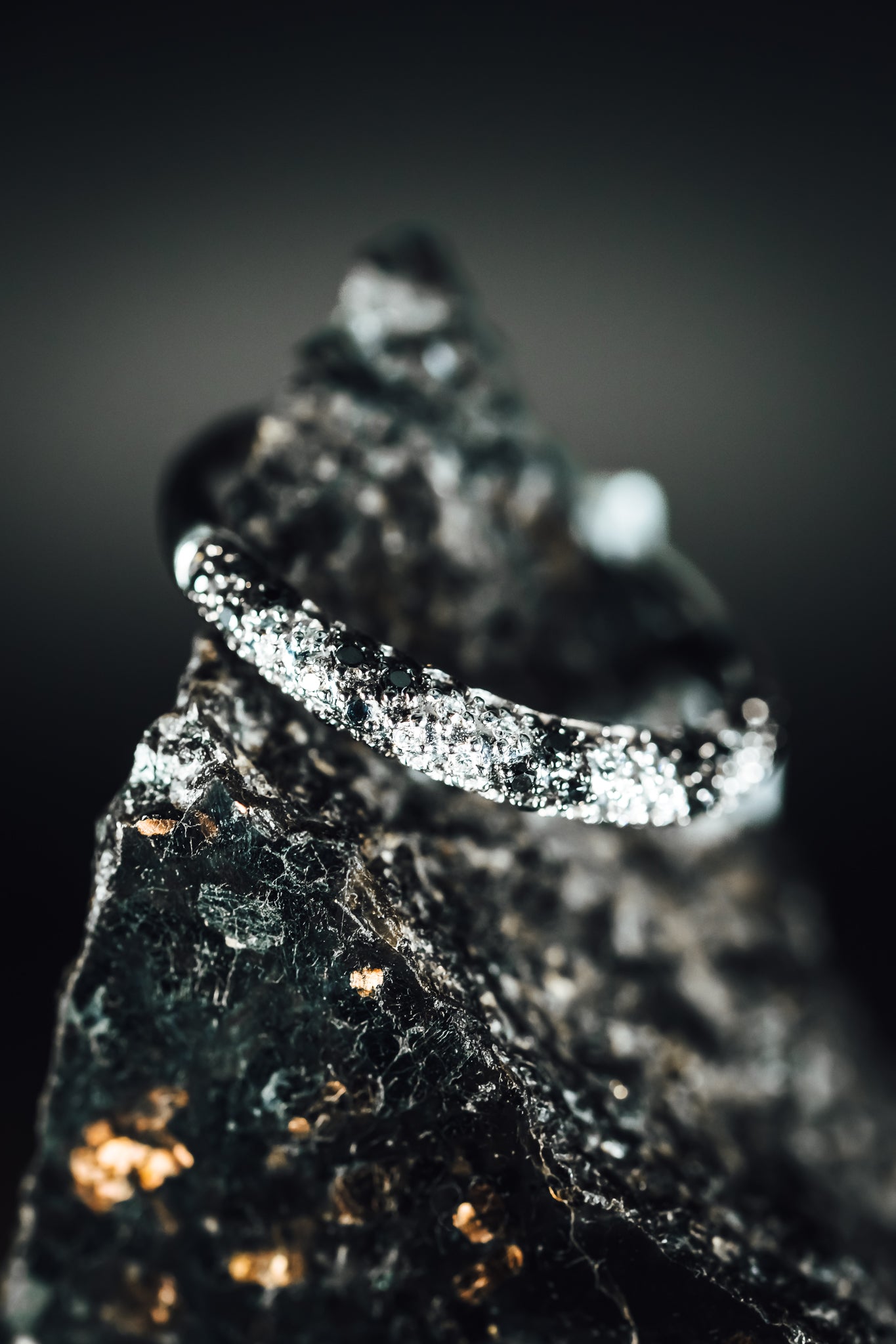 14k White Gold Black and White Diamond Ring