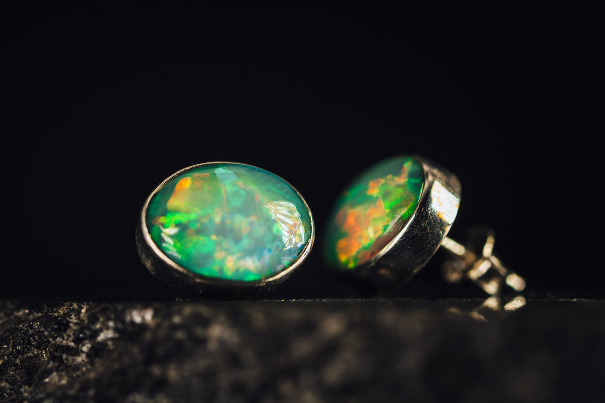 14k Yellow Gold Ethiopean Opal Stud Earrings