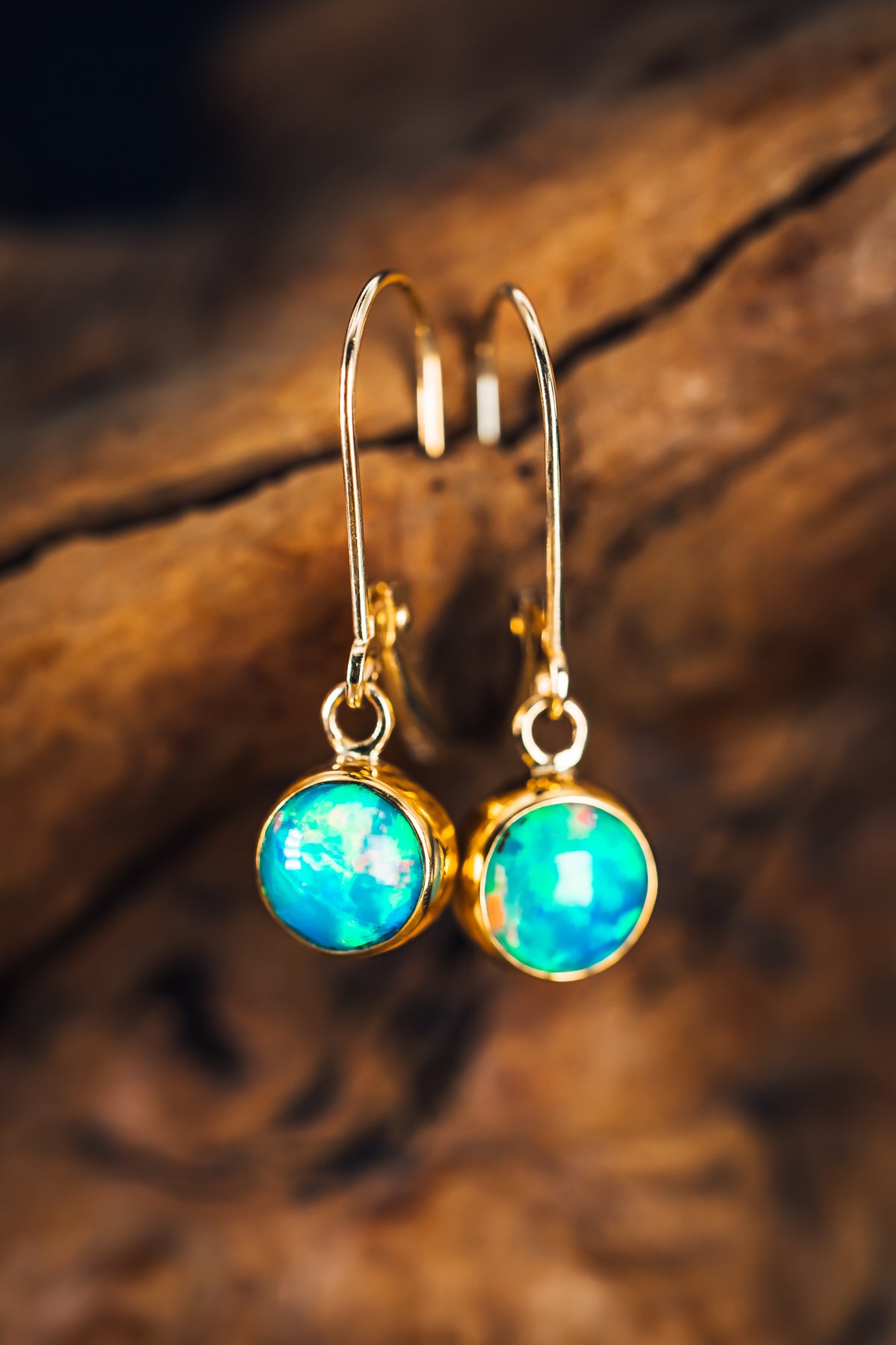 14k Yellow Gold Ethiopean Opal Earrings