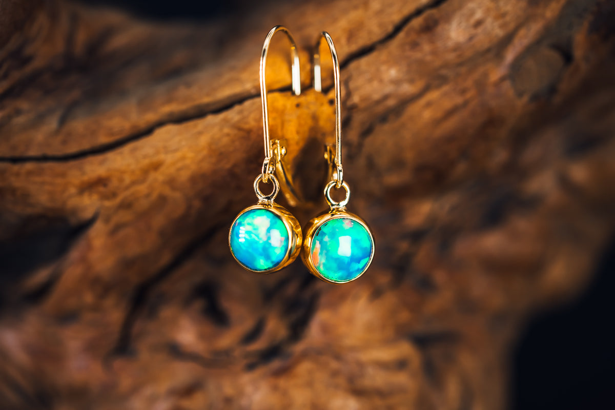 14k Yellow Gold Ethiopean Opal Earrings