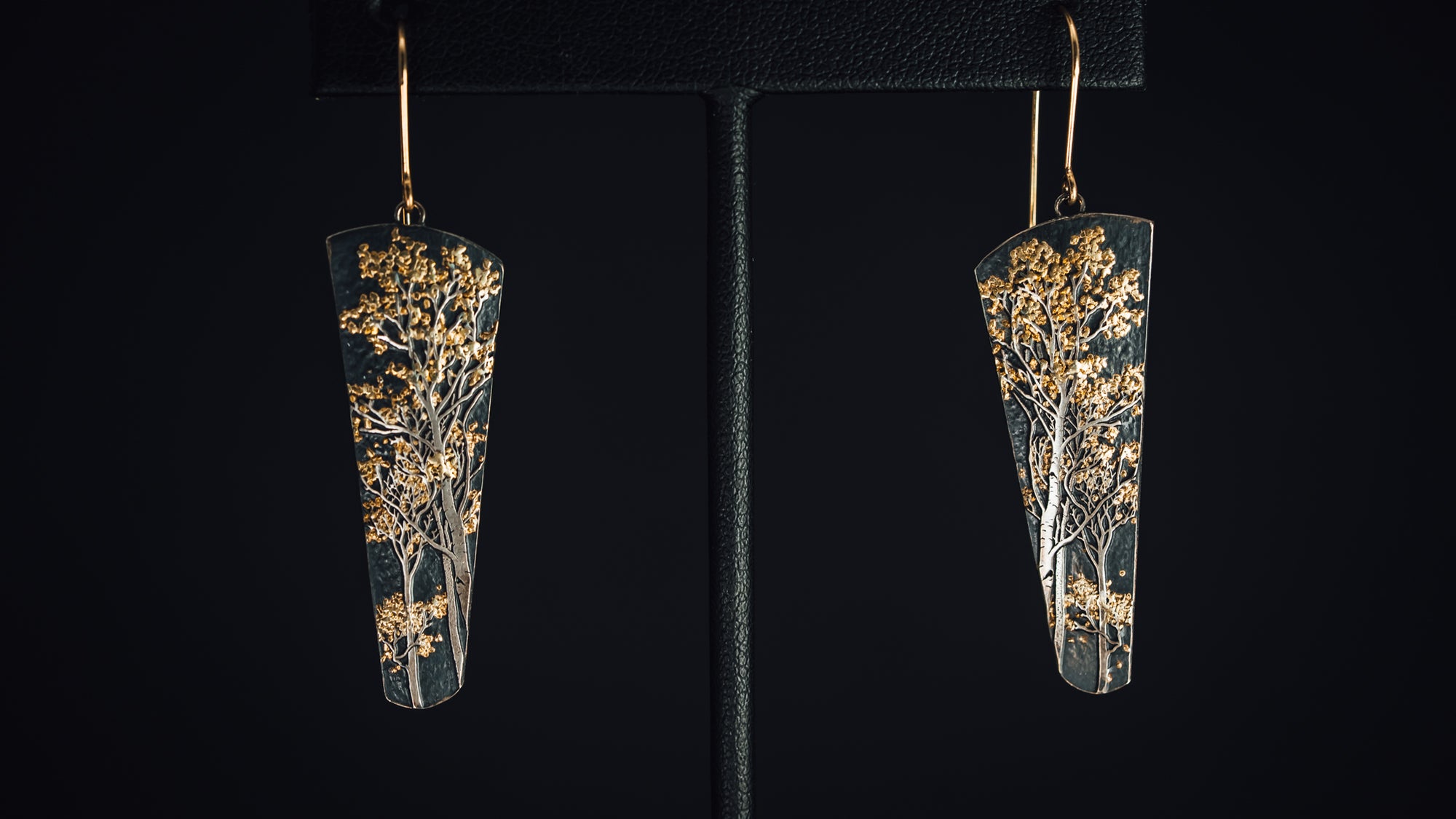 Oxidized Sterling Silver and 14k White and 18k Yellow Placer Gold Nugget Earrings