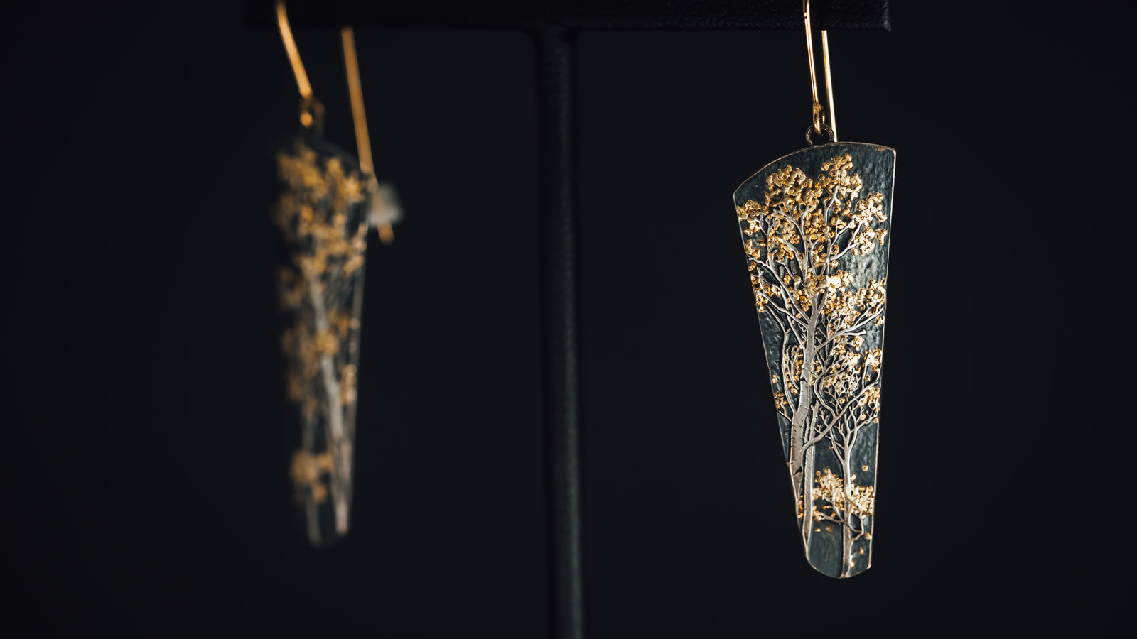 Oxidized Sterling Silver and 14k White and 18k Yellow Placer Gold Nugget Earrings