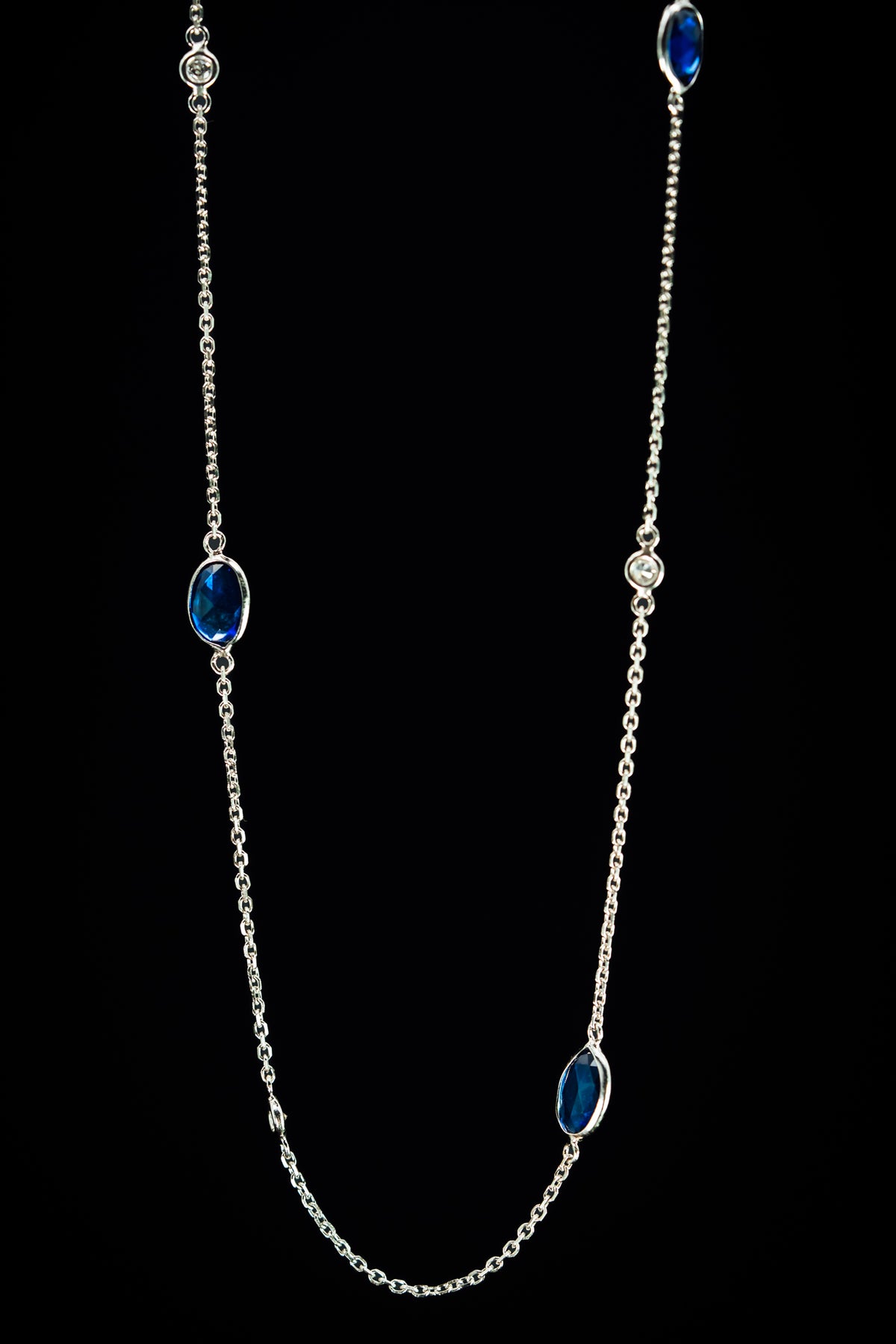 14k White Gold Sapphire and Diamond Necklace