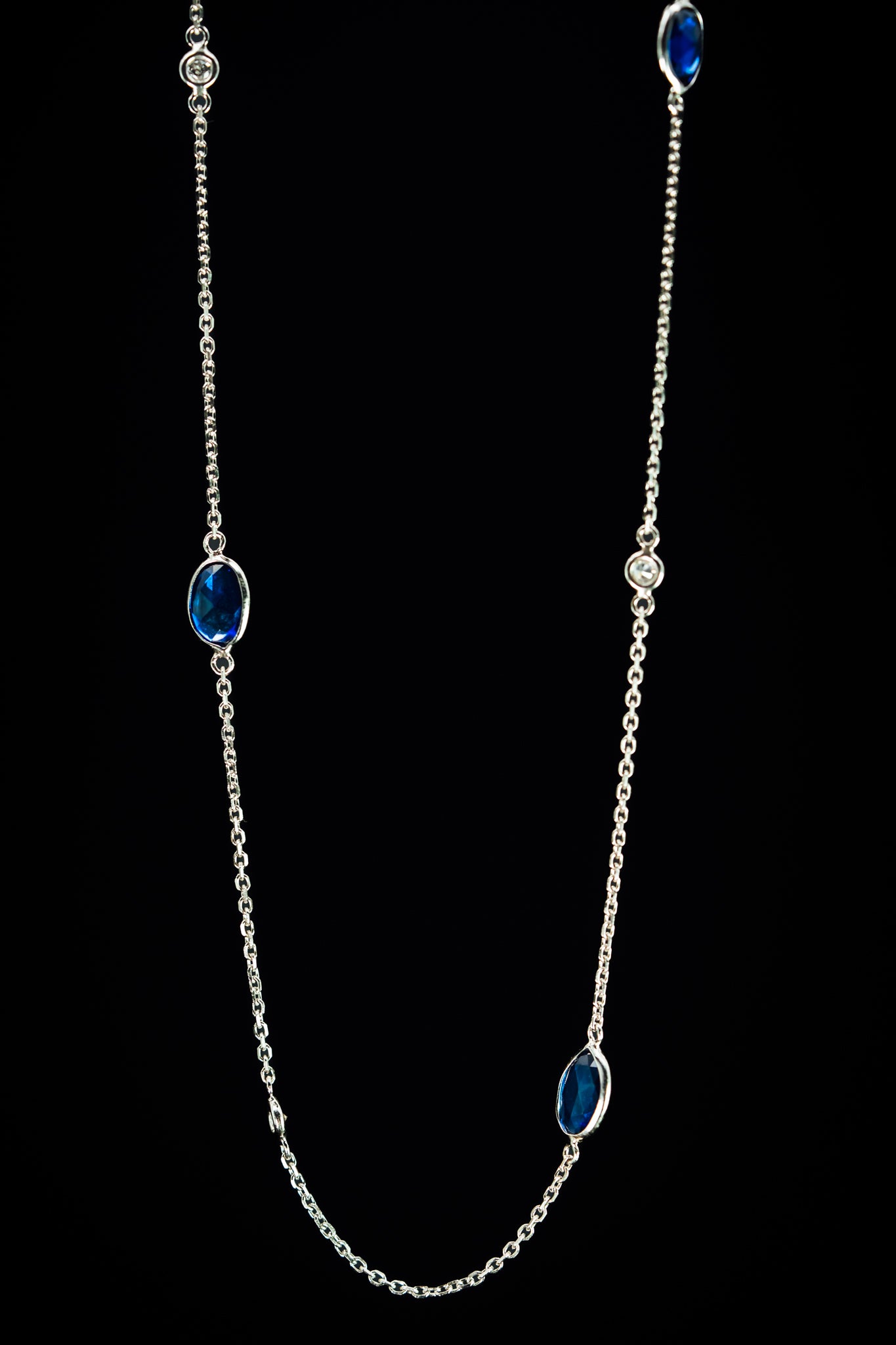 14k White Gold Sapphire and Diamond Necklace