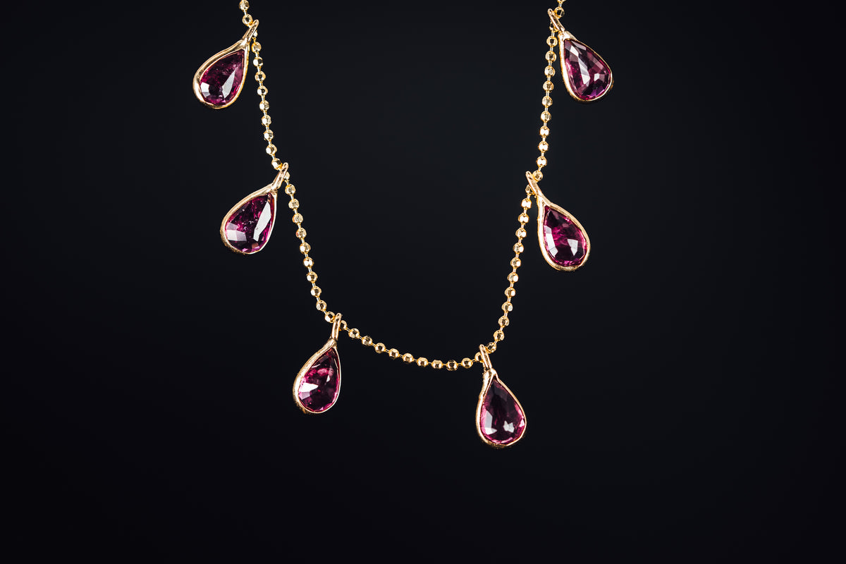 14k Yellow Gold Bezel Set Ruby Necklace