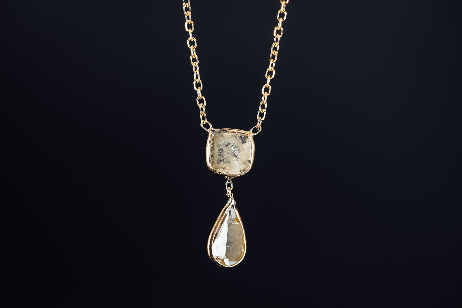 14k Yellow Gold Sliced Diamond Necklace