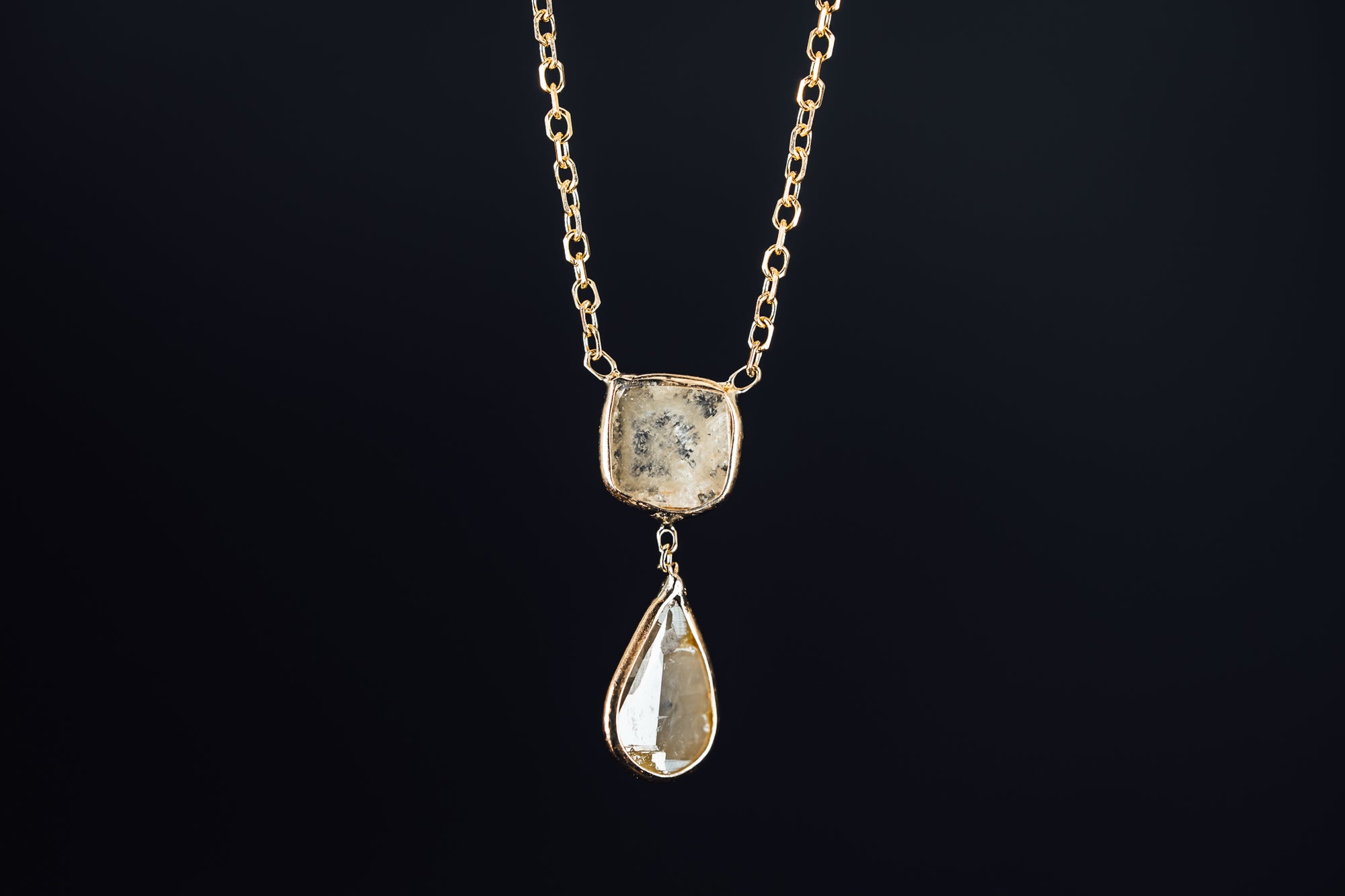 14k Yellow Gold Sliced Diamond Necklace