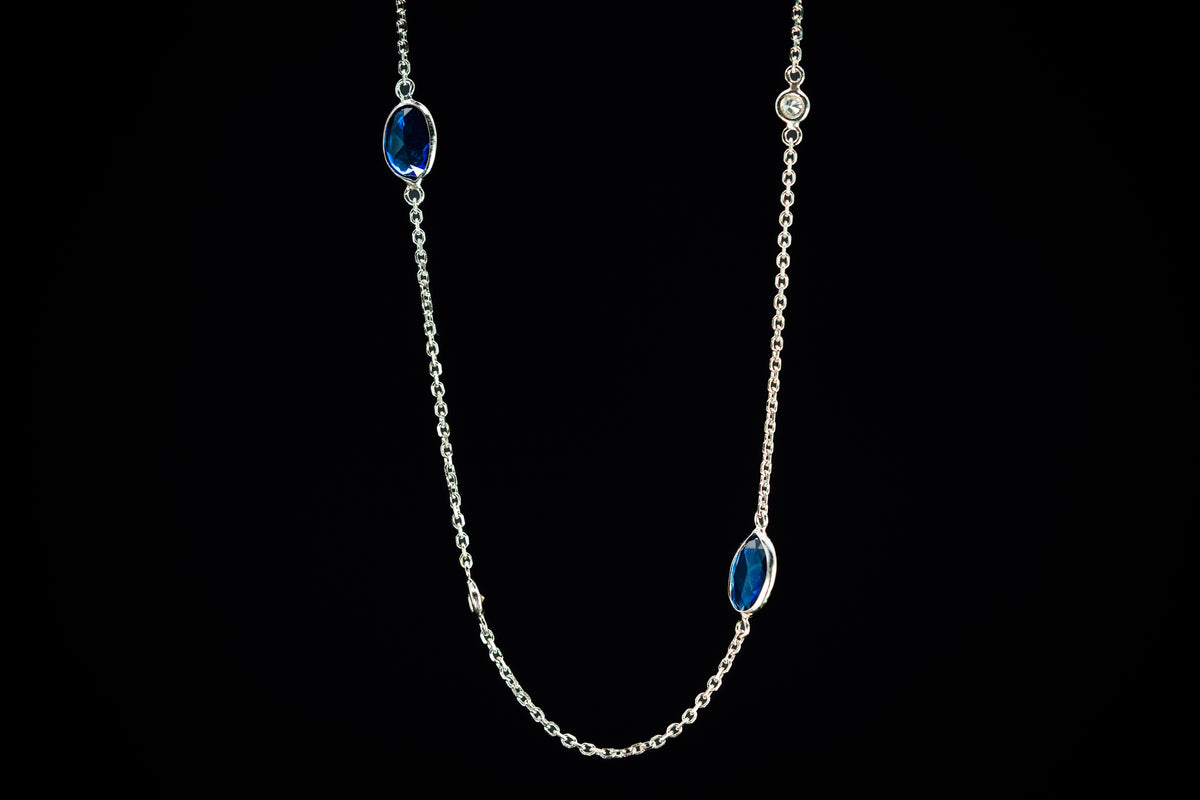 14k White Gold Sapphire and Diamond Necklace