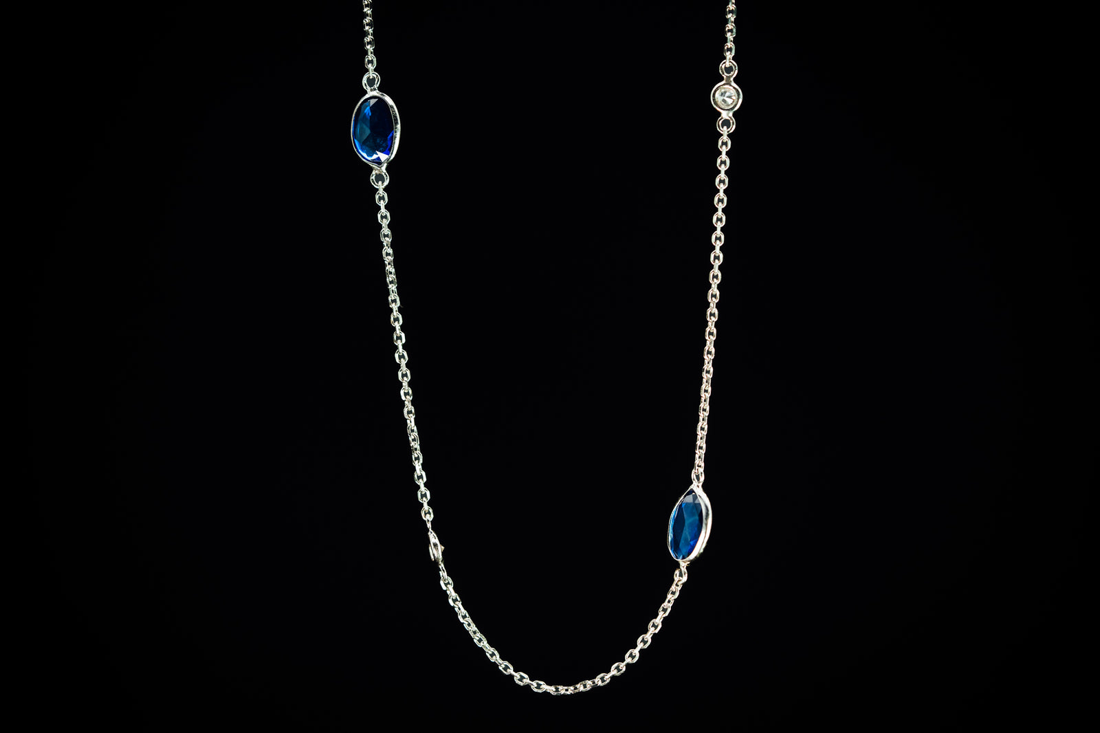 14k White Gold Sapphire and Diamond Necklace