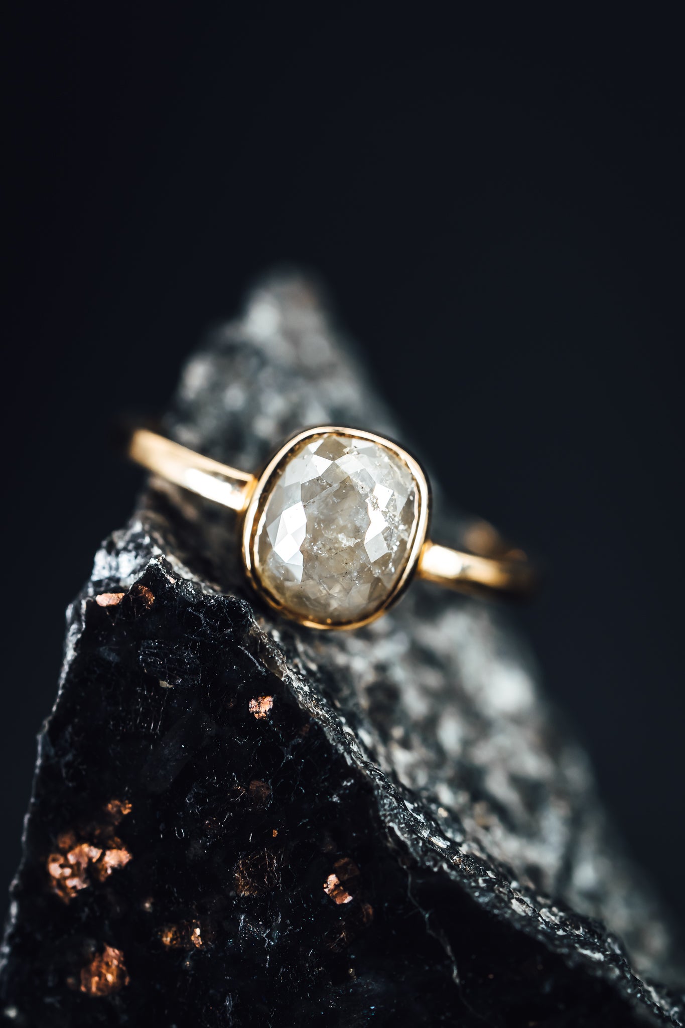 14k Yellow Gold Rose Cut Diamond Ring