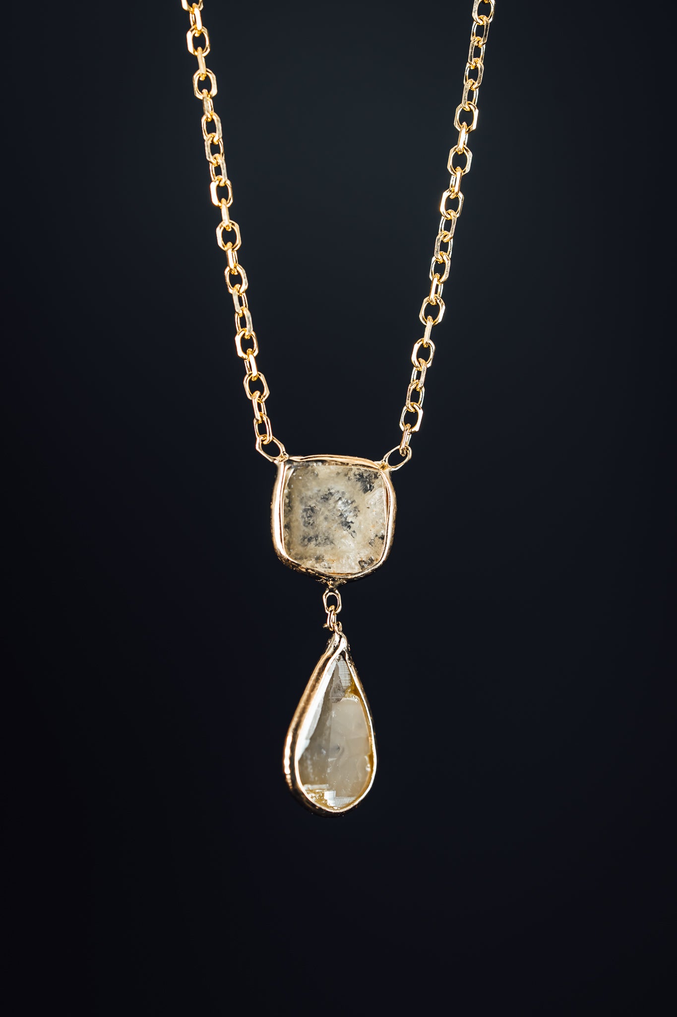 14k Yellow Gold Sliced Diamond Necklace