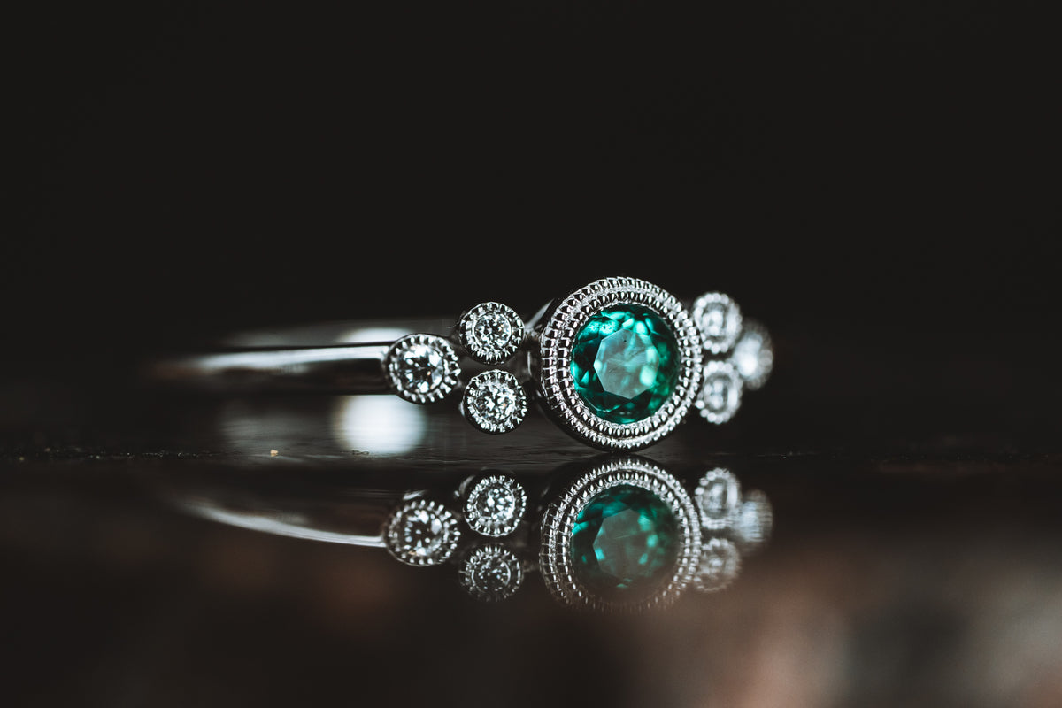 14k White Gold Emerald and Diamond Ring