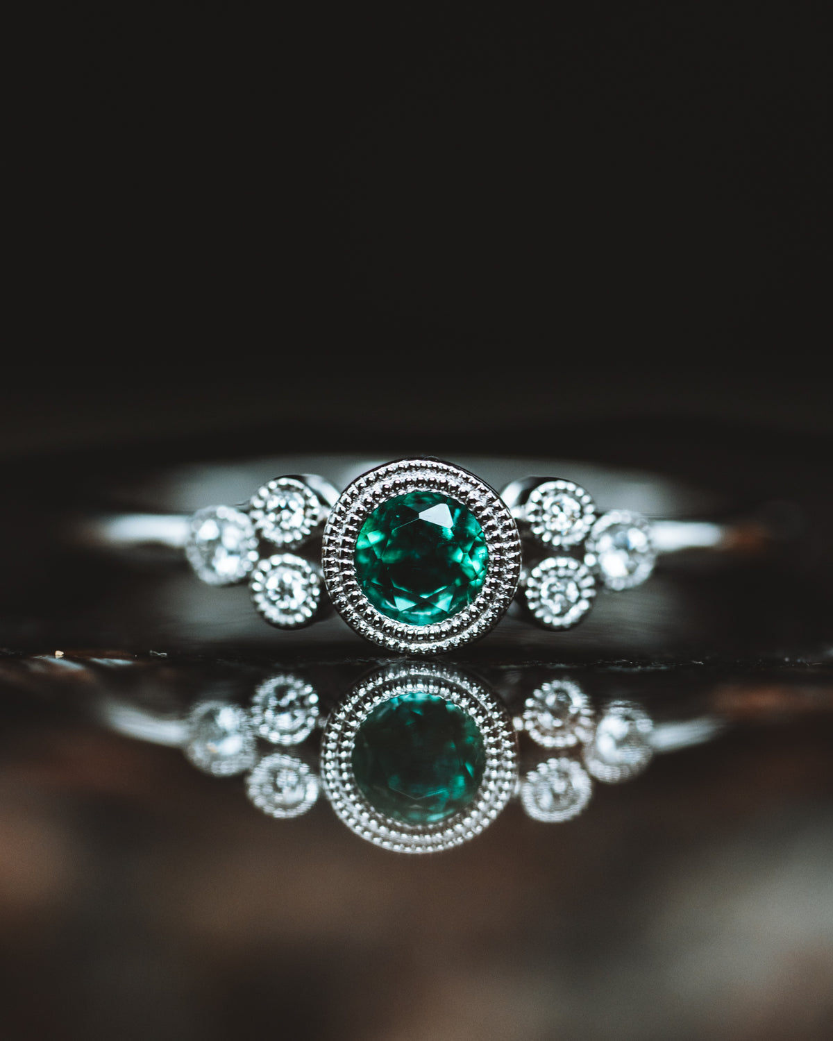 14k White Gold Emerald and Diamond Ring