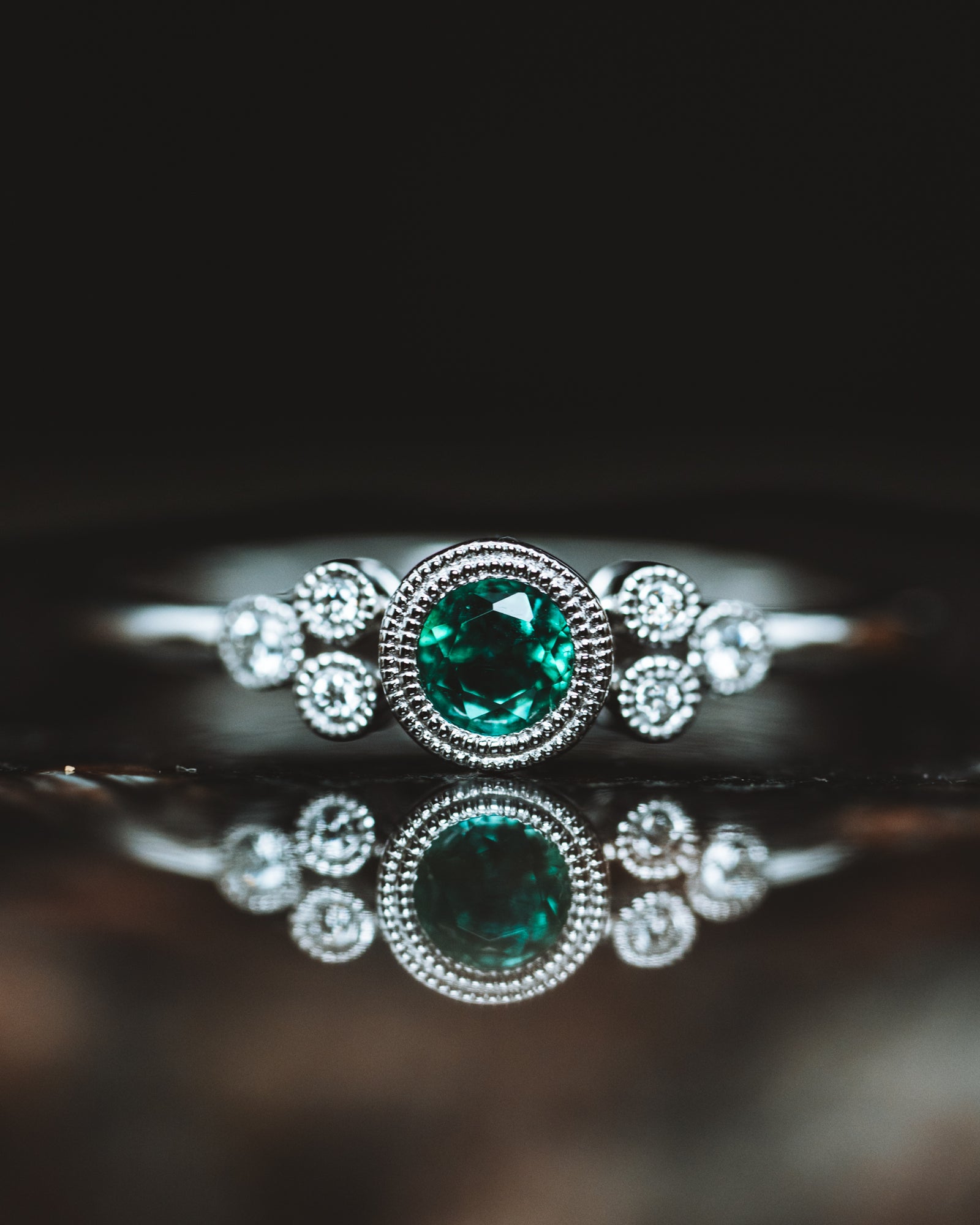 14k White Gold Emerald and Diamond Ring