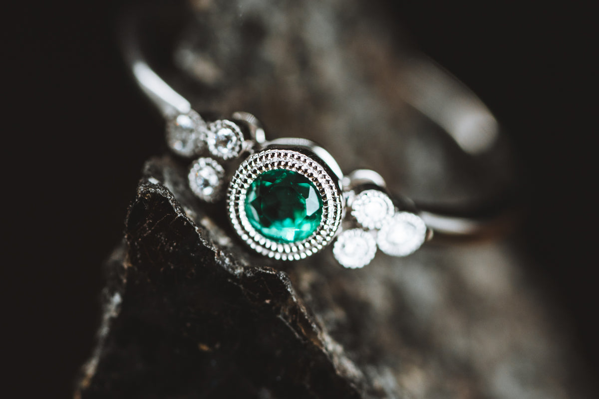 14k White Gold Emerald and Diamond Ring