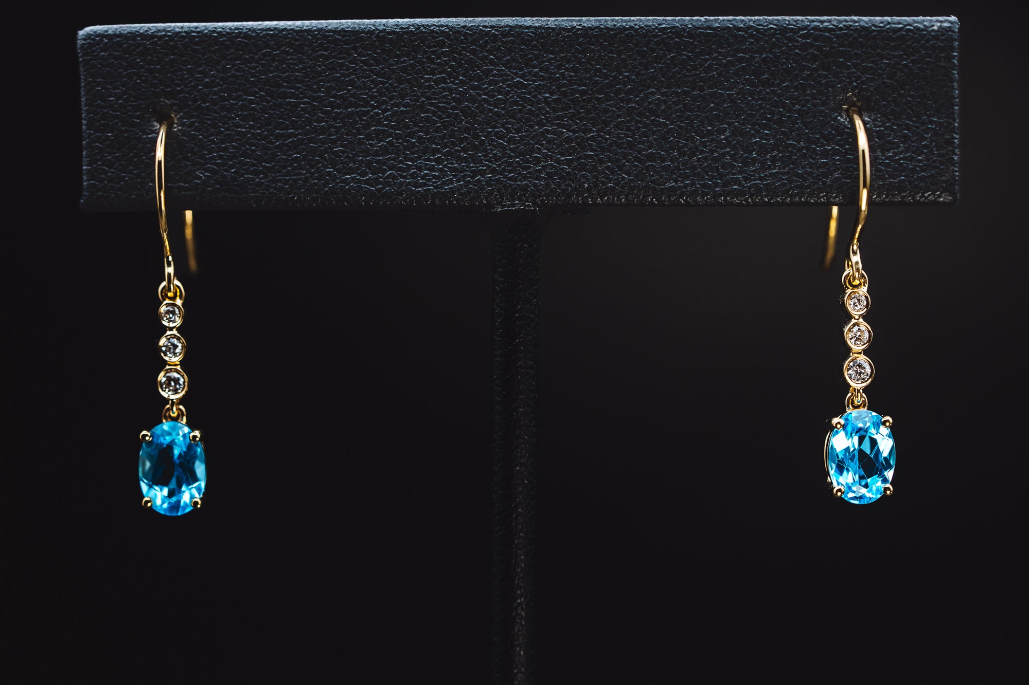 14k Yellow Gold Blue Topaz and Diamond Earrings