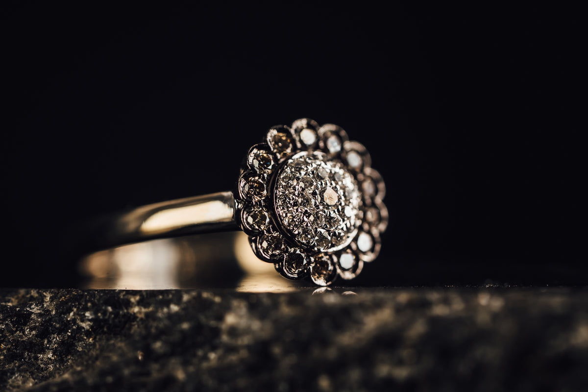 14k White Gold Pave' Diamond Halo Ring