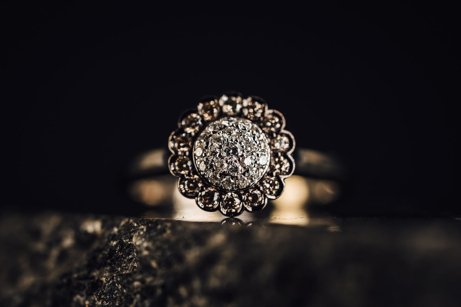 14k White Gold Pave' Diamond Halo Ring