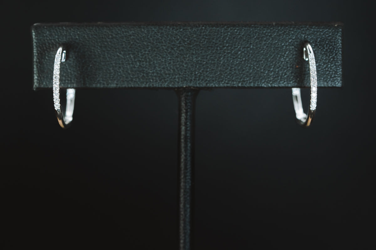 14k White Gold Diamond In &amp; Out Hoop Earrings