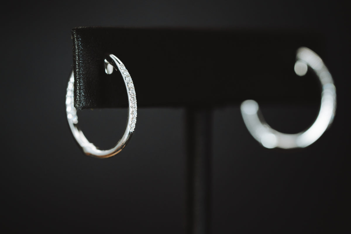 14k White Gold Diamond In &amp; Out Hoop Earrings
