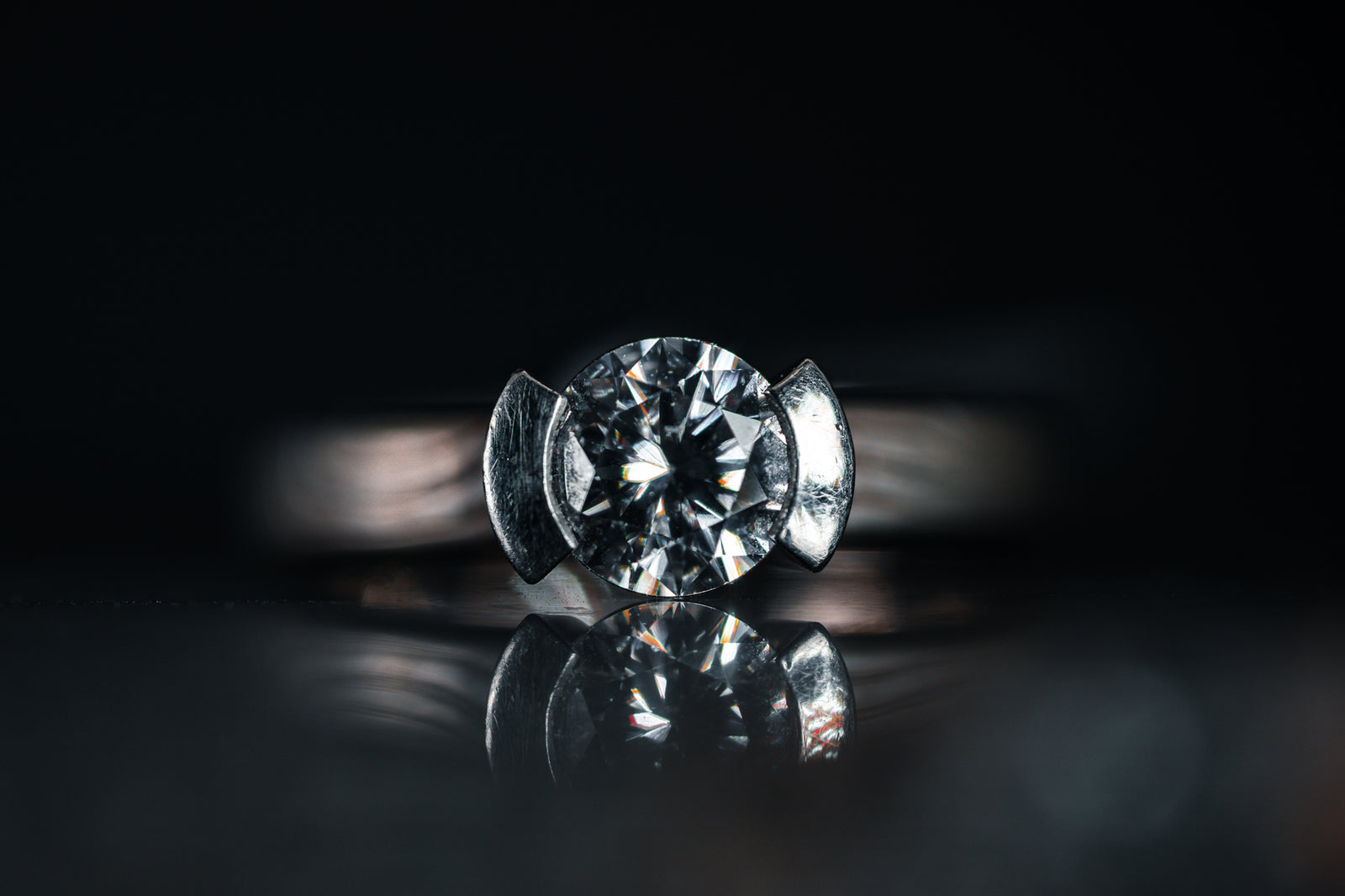 14k White Gold and Platinum Mokume Gane Diamond Ring