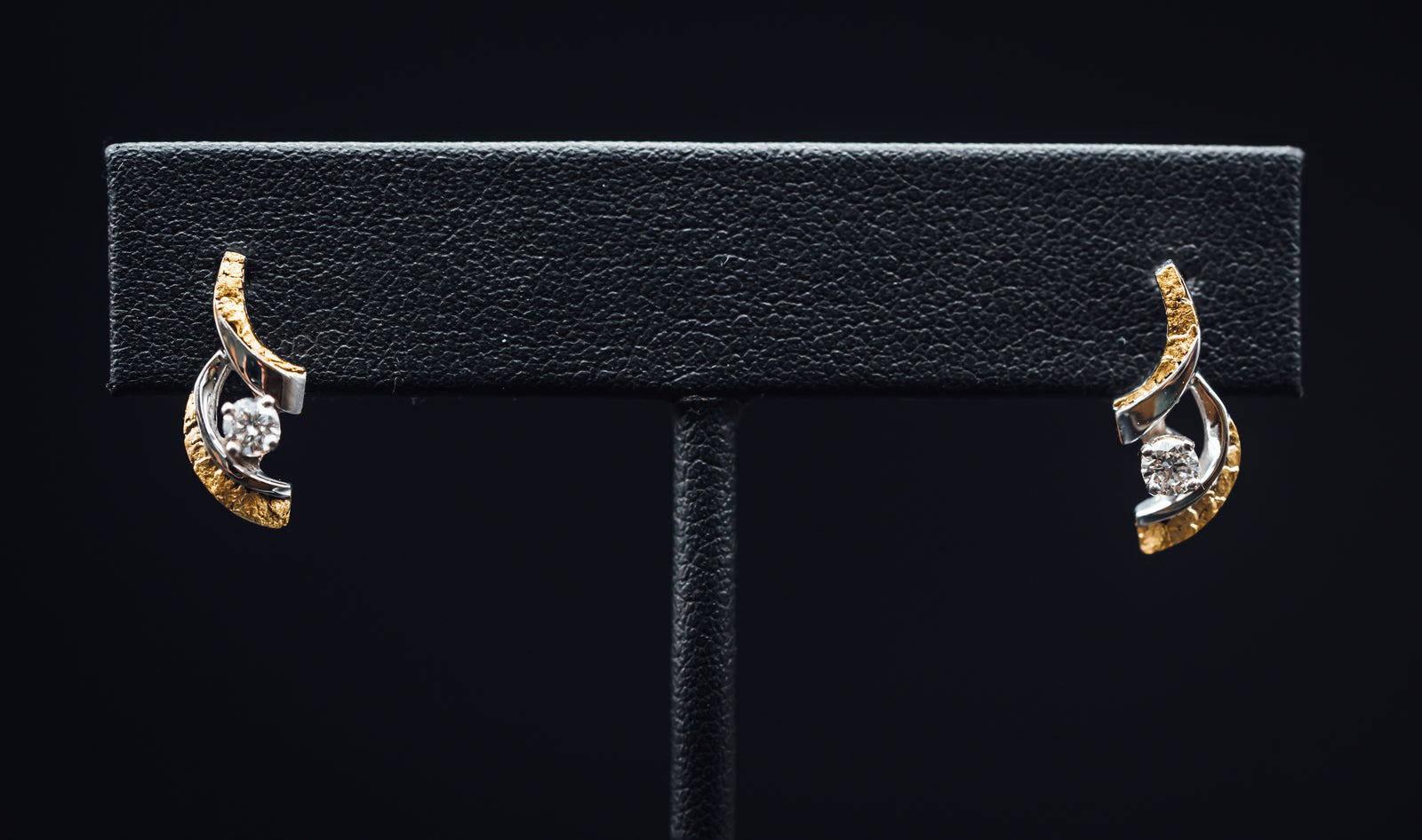 14k White Gold Alaskan Gold Nugget and Diamond Earrings