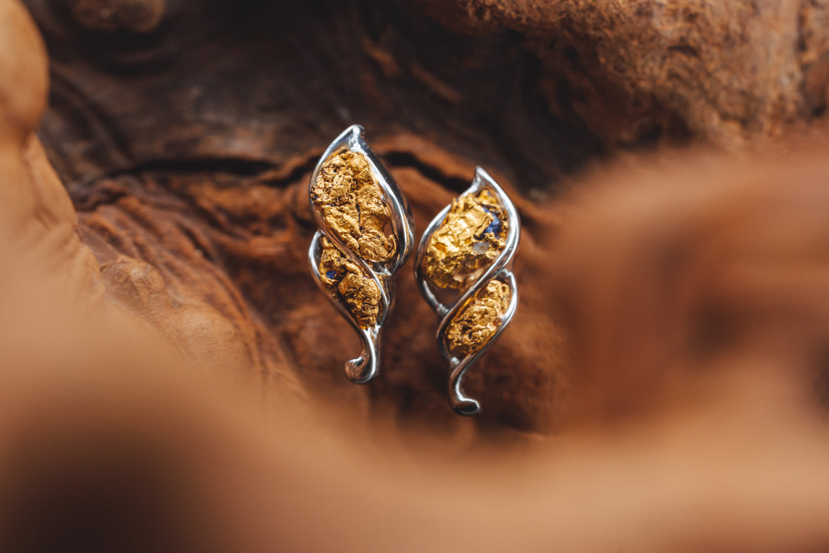 14k White Gold Alaskan Gold Nugget Earrings