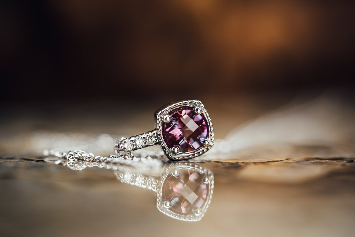 14k White Gold Rhodolite Garnet and Diamond Pendant