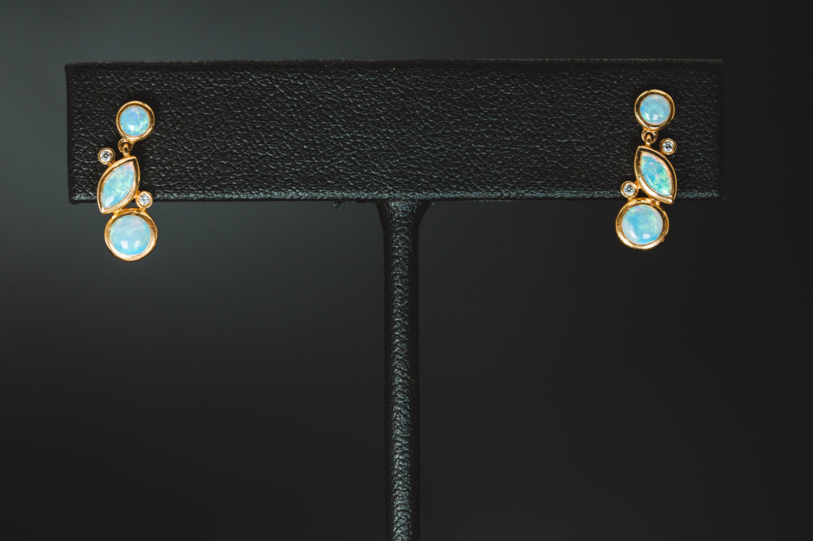 14k Yellow Gold Opal and Diamond Earrings