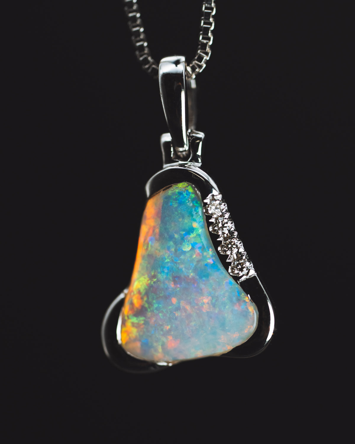 18k White Gold Opal And Diamond Pendant