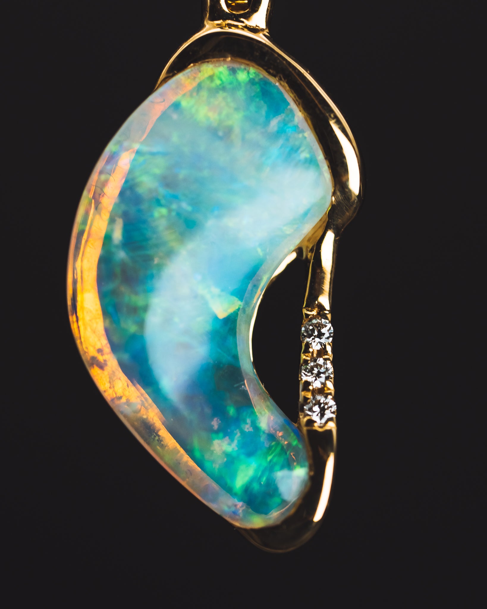 18k Yellow Gold Opal and Diamond Pendant