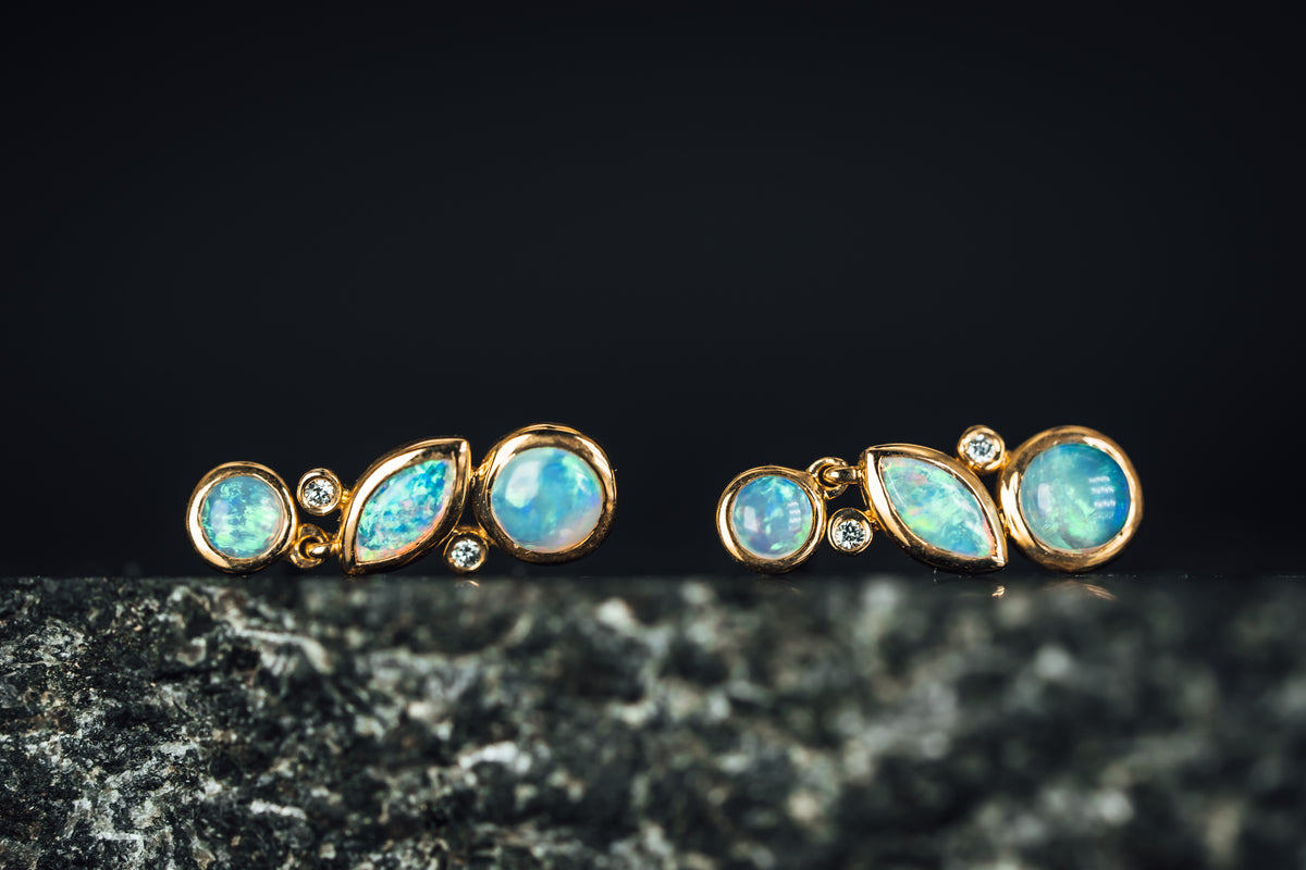 14k Yellow Gold Opal and Diamond Earrings