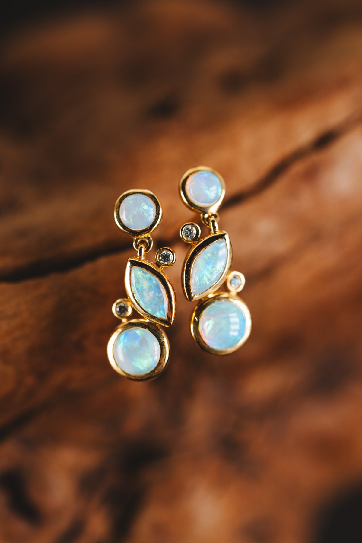 14k Yellow Gold Opal and Diamond Earrings