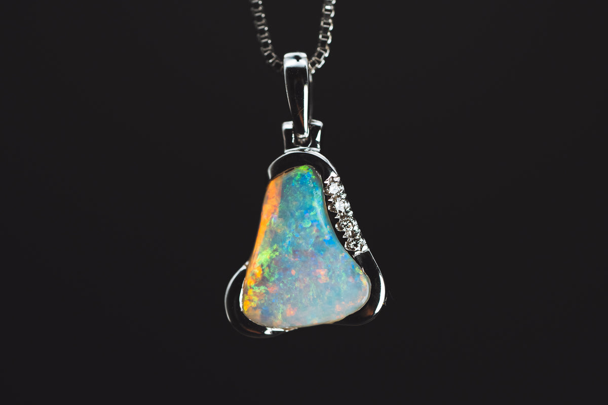 18k White Gold Opal And Diamond Pendant