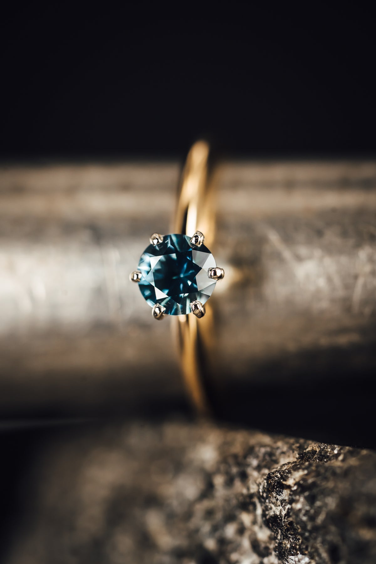 14k Yellow and White Gold Solitaire Sapphire Ring
