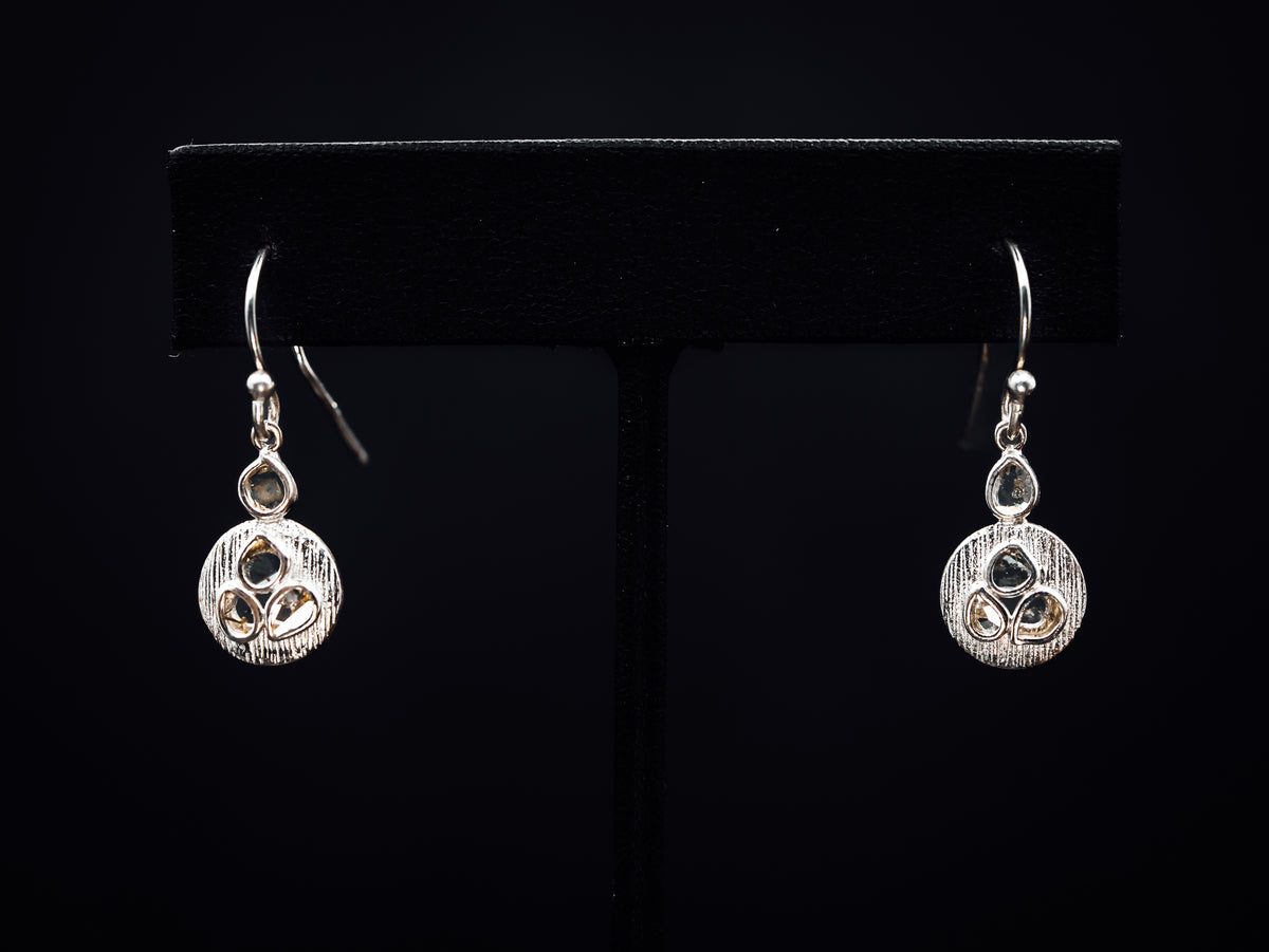 Sterling Silver Sliced Diamond Dangle Earrings
