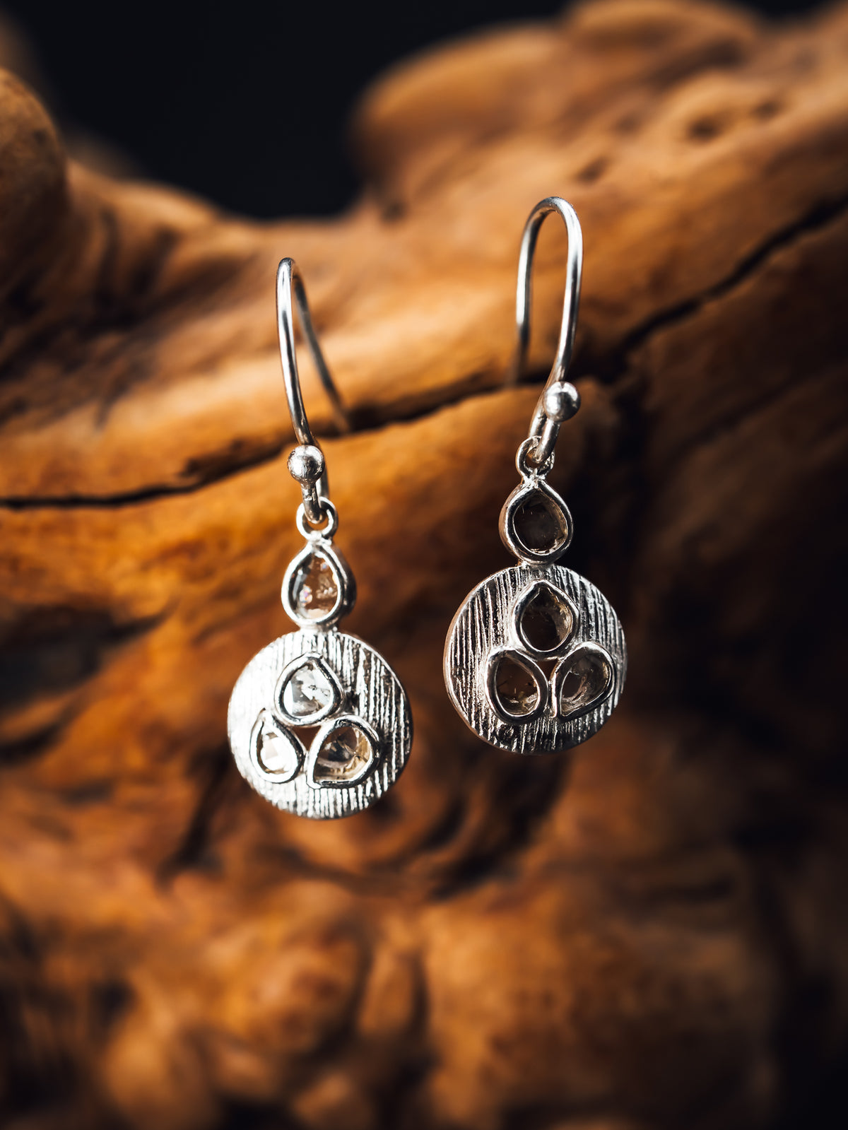 Sterling Silver Sliced Diamond Dangle Earrings