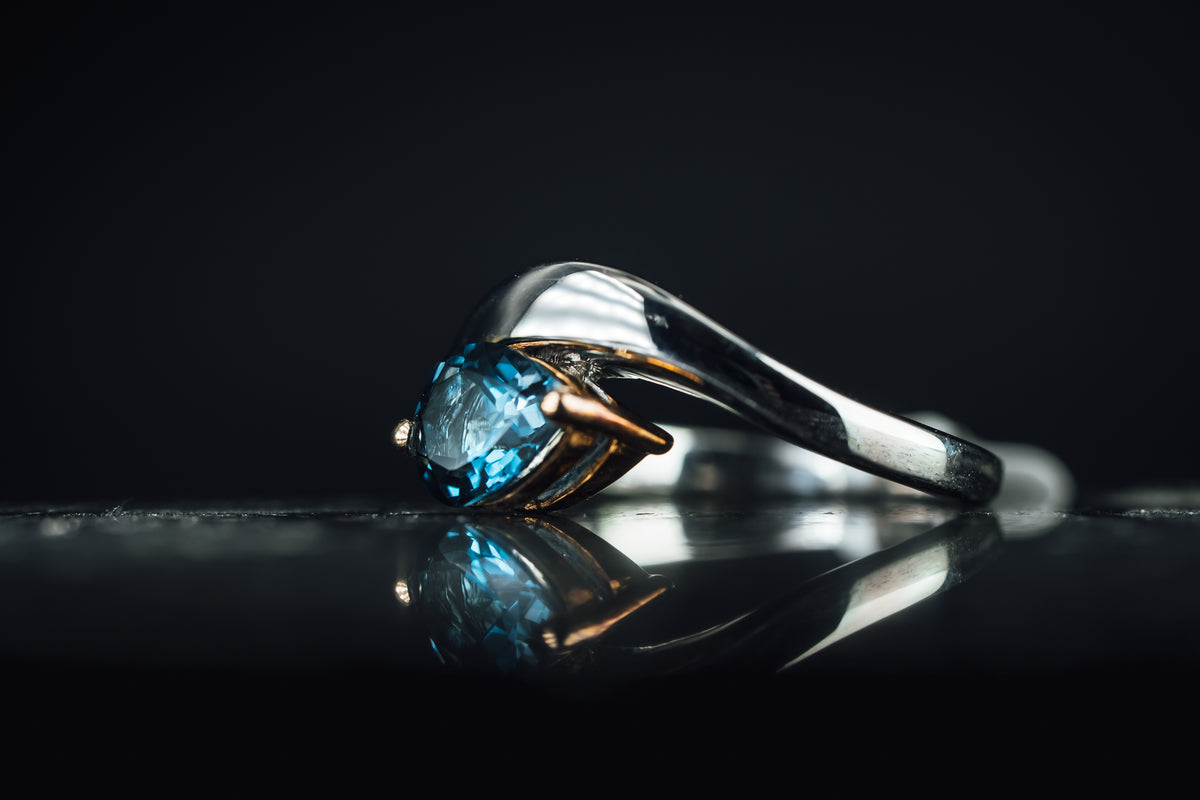 Sterling Silver Lab Grown Dark Blue Stone Ring