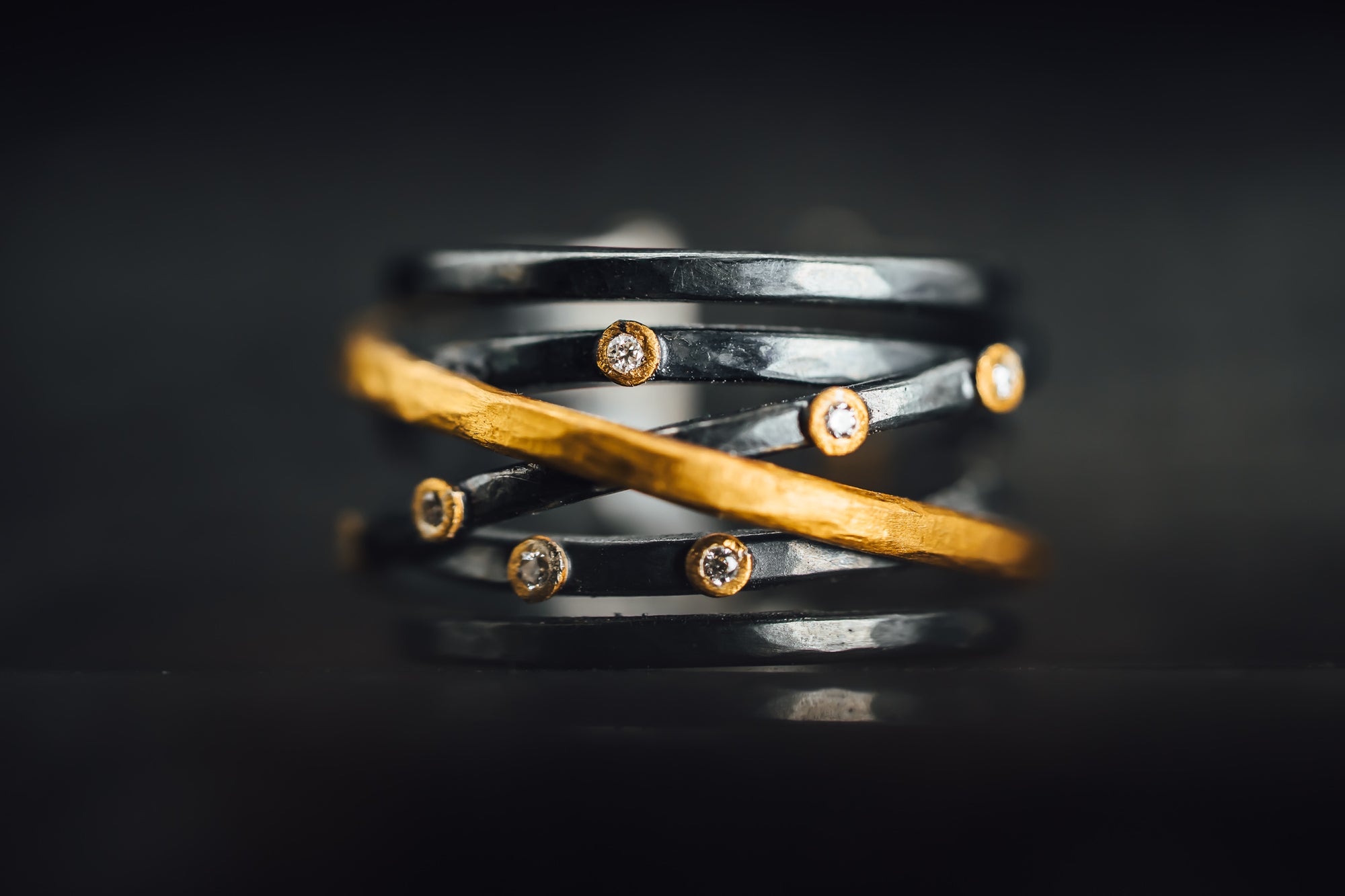 24k Gold & Oxidized Sterling Silver Diamond Ring