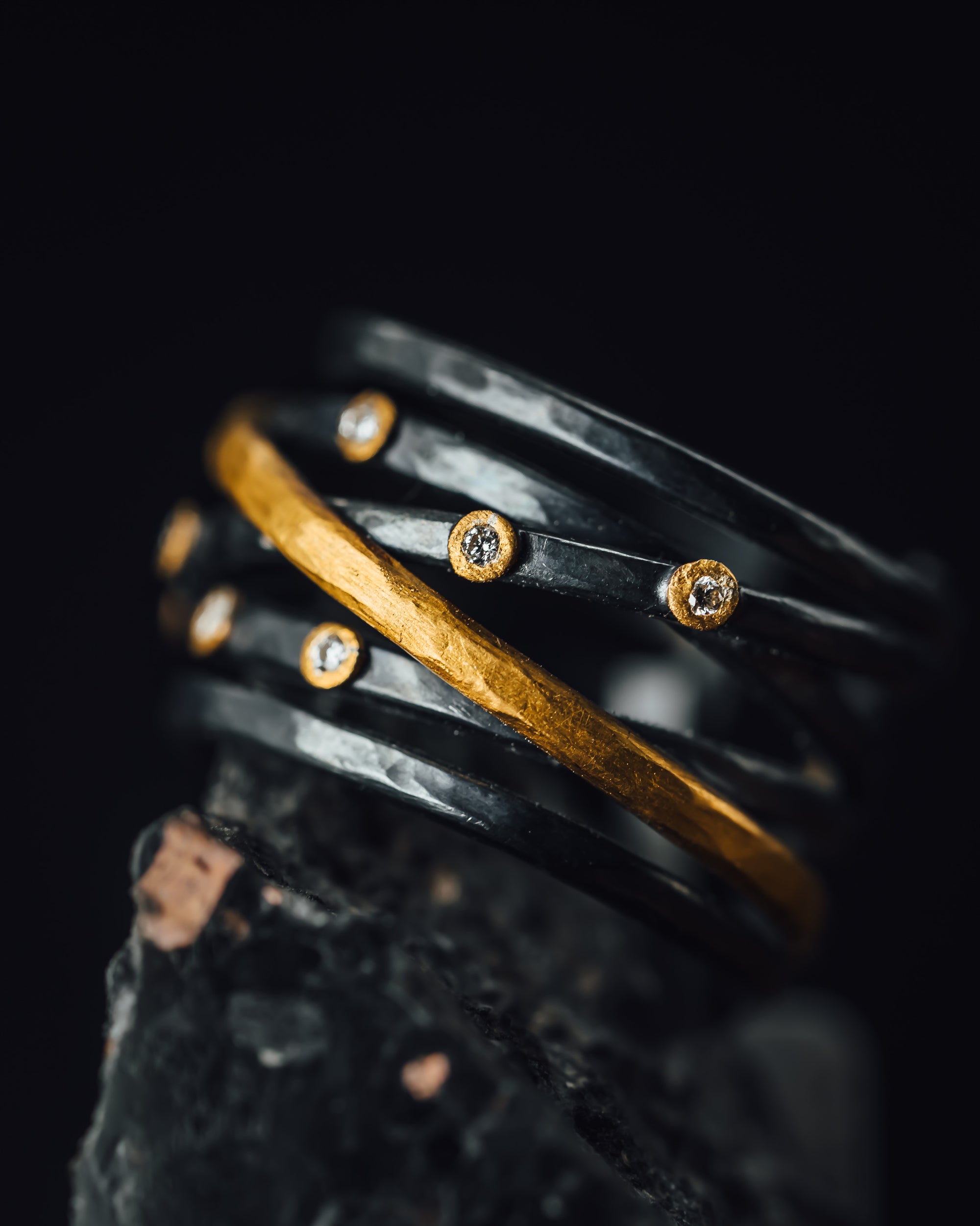 24k Gold & Oxidized Sterling Silver Diamond Ring