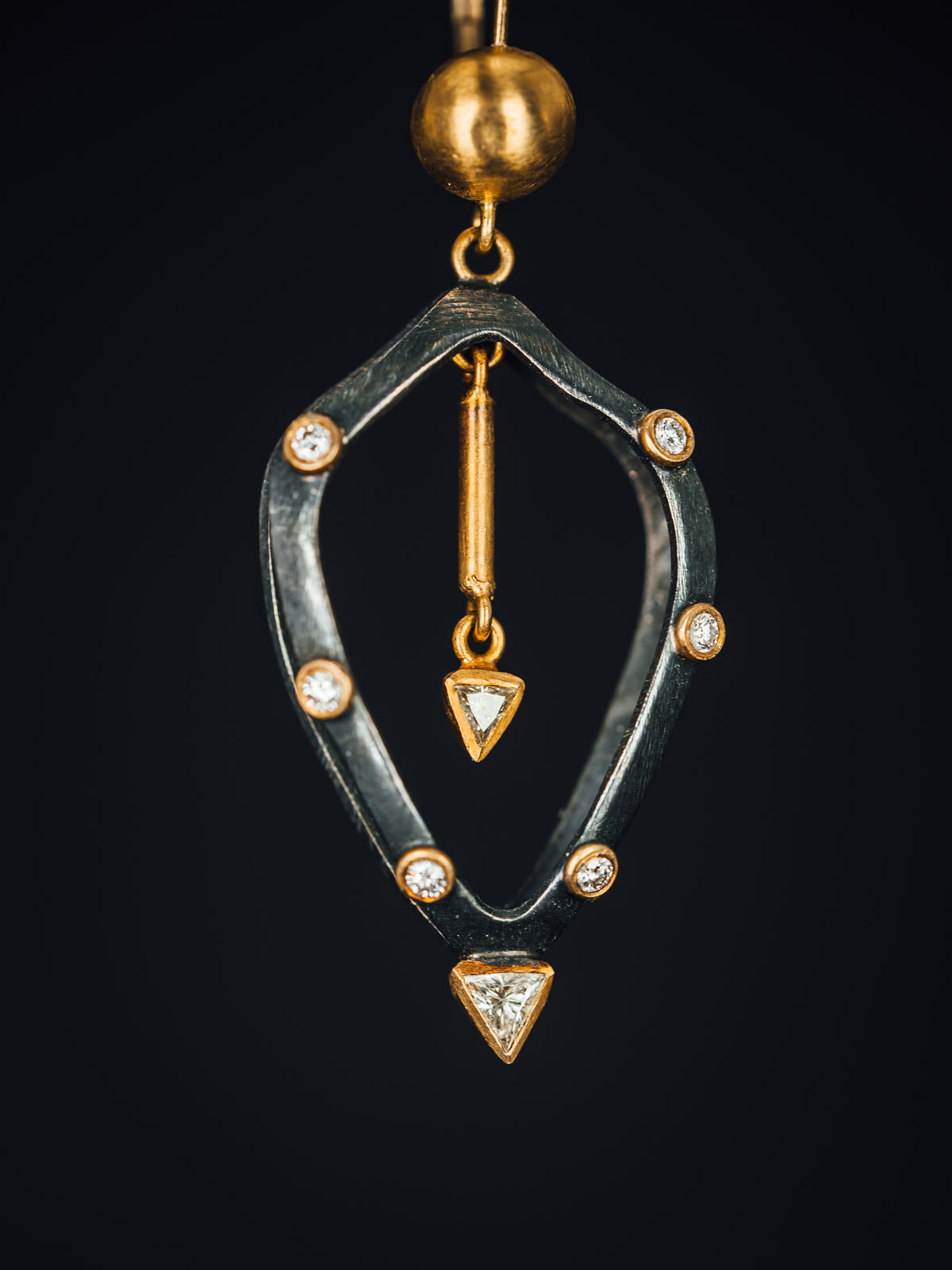 24k Yellow Gold and Oxidized Sterling Silver Diamond Earrings