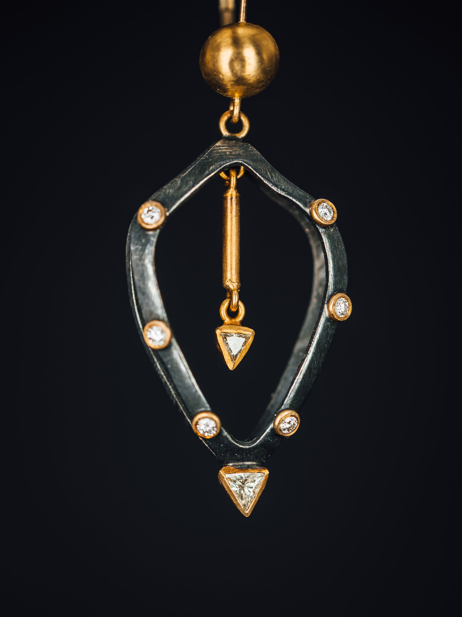 24k Yellow Gold and Oxidized Sterling Silver Diamond Earrings