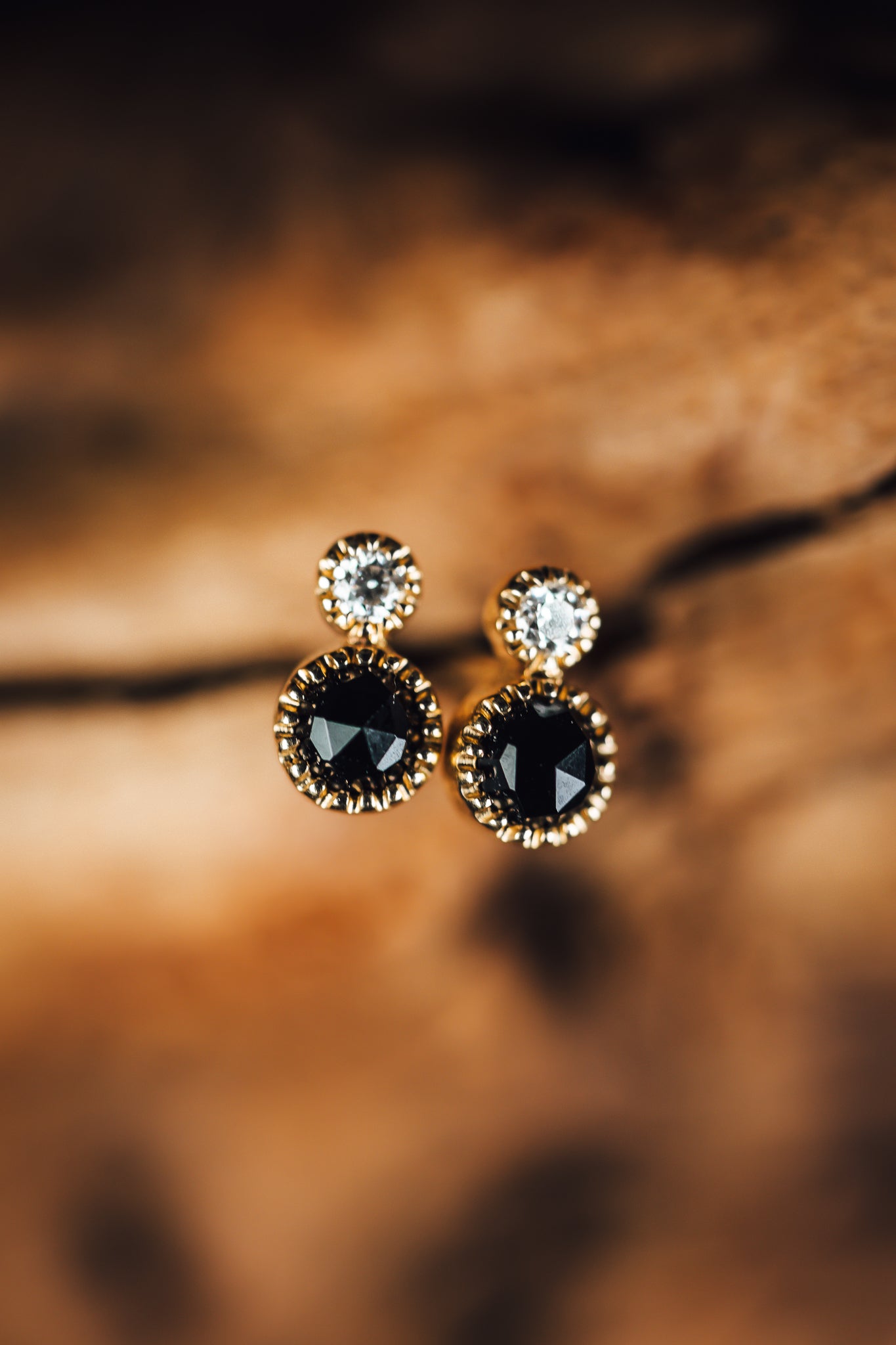 14k Yellow Gold Black and White Diamond Earrings