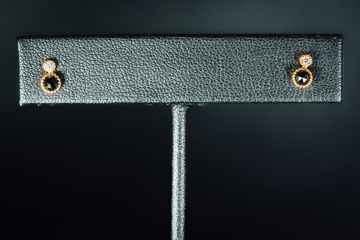 14k Yellow Gold Black and White Diamond Earrings