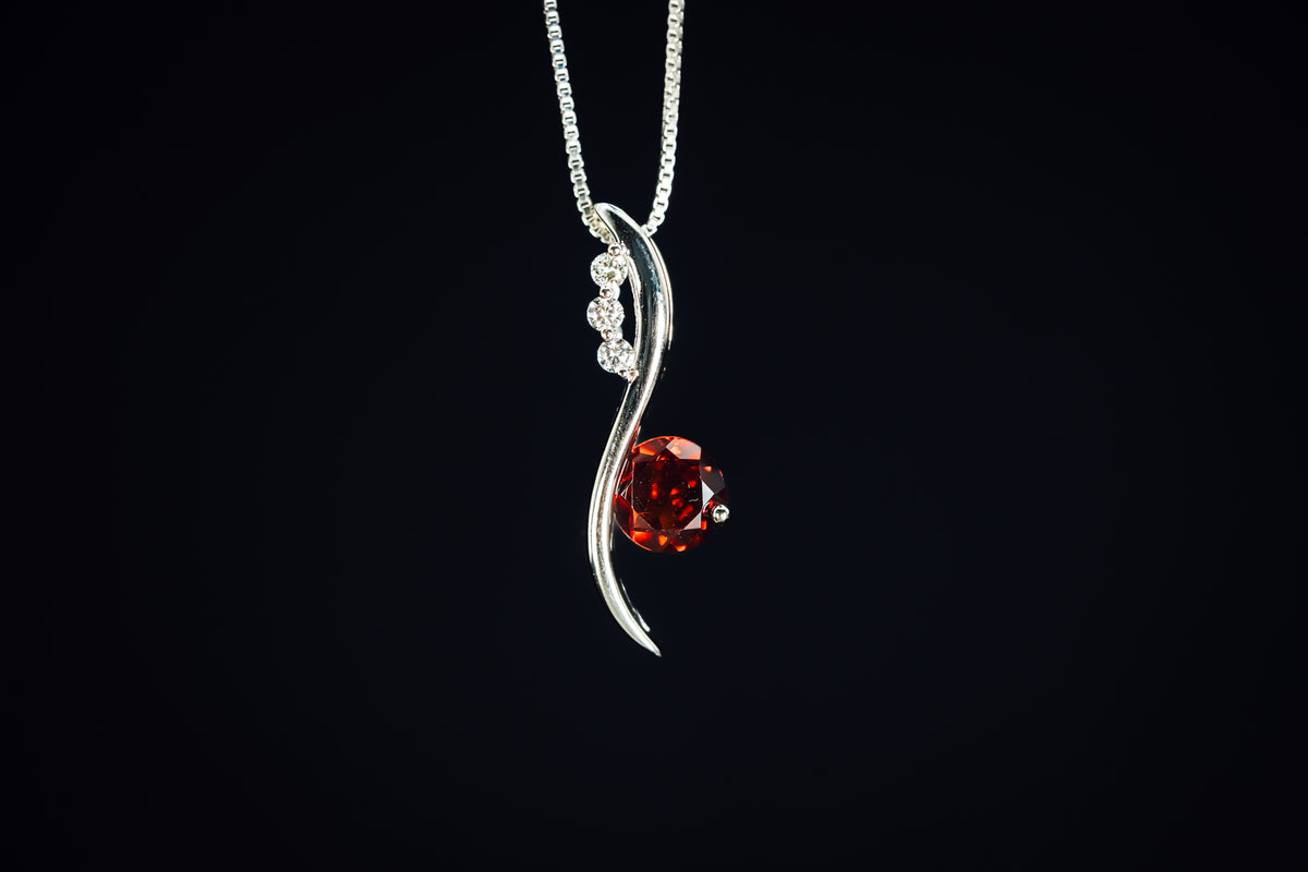 14k White Gold Mozambique Garnet and Diamond Pendant