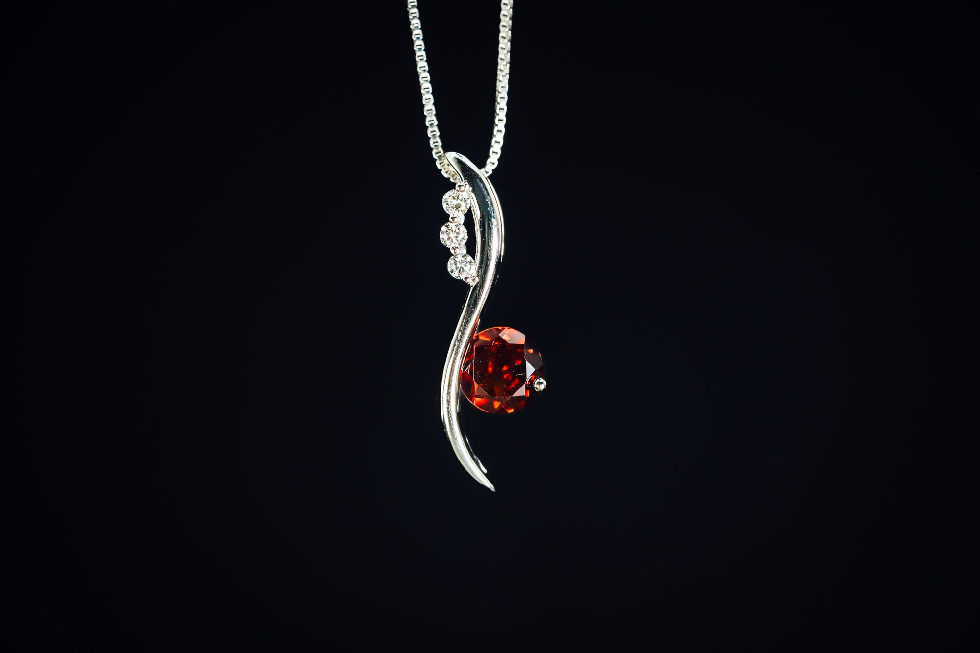 14k White Gold Mozambique Garnet and Diamond Pendant