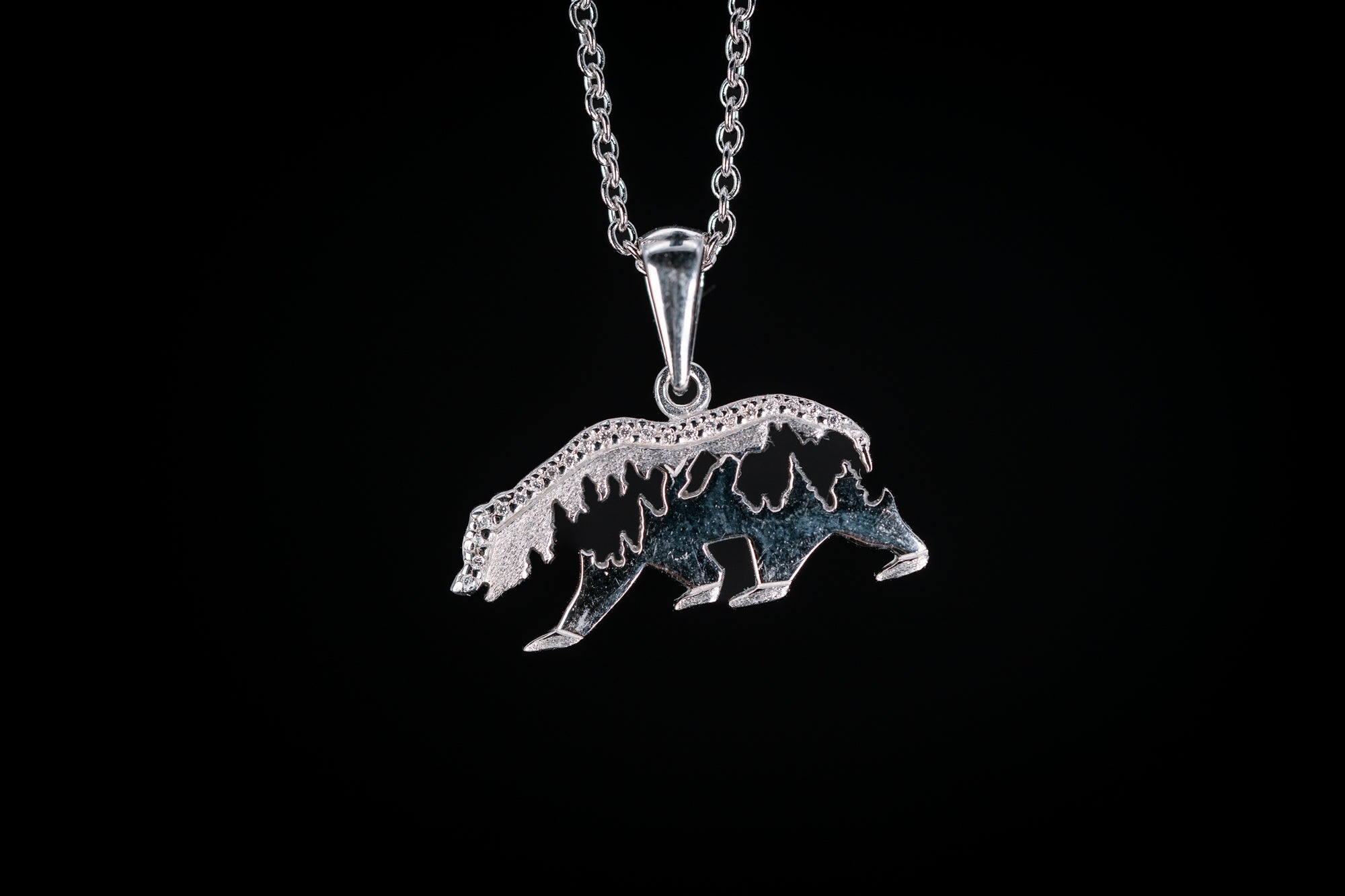 Sterling Silver and CZ Bear Pendant