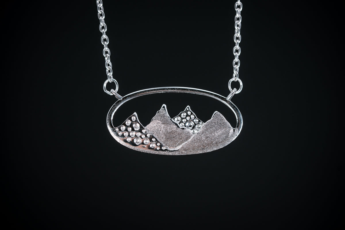 Sterling Silver Oval Framed Mountain Necklace