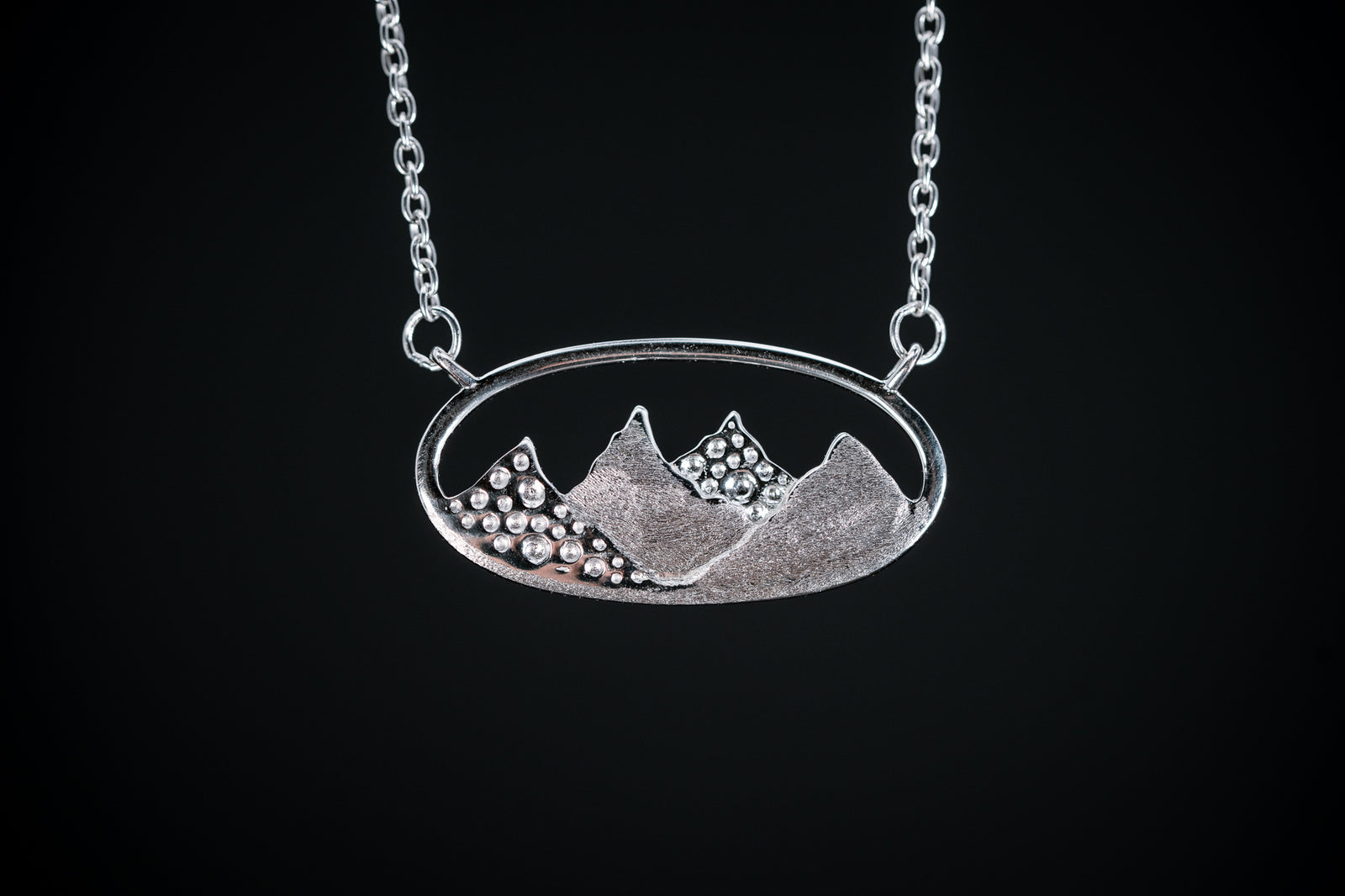 Sterling Silver Oval Framed Mountain Necklace